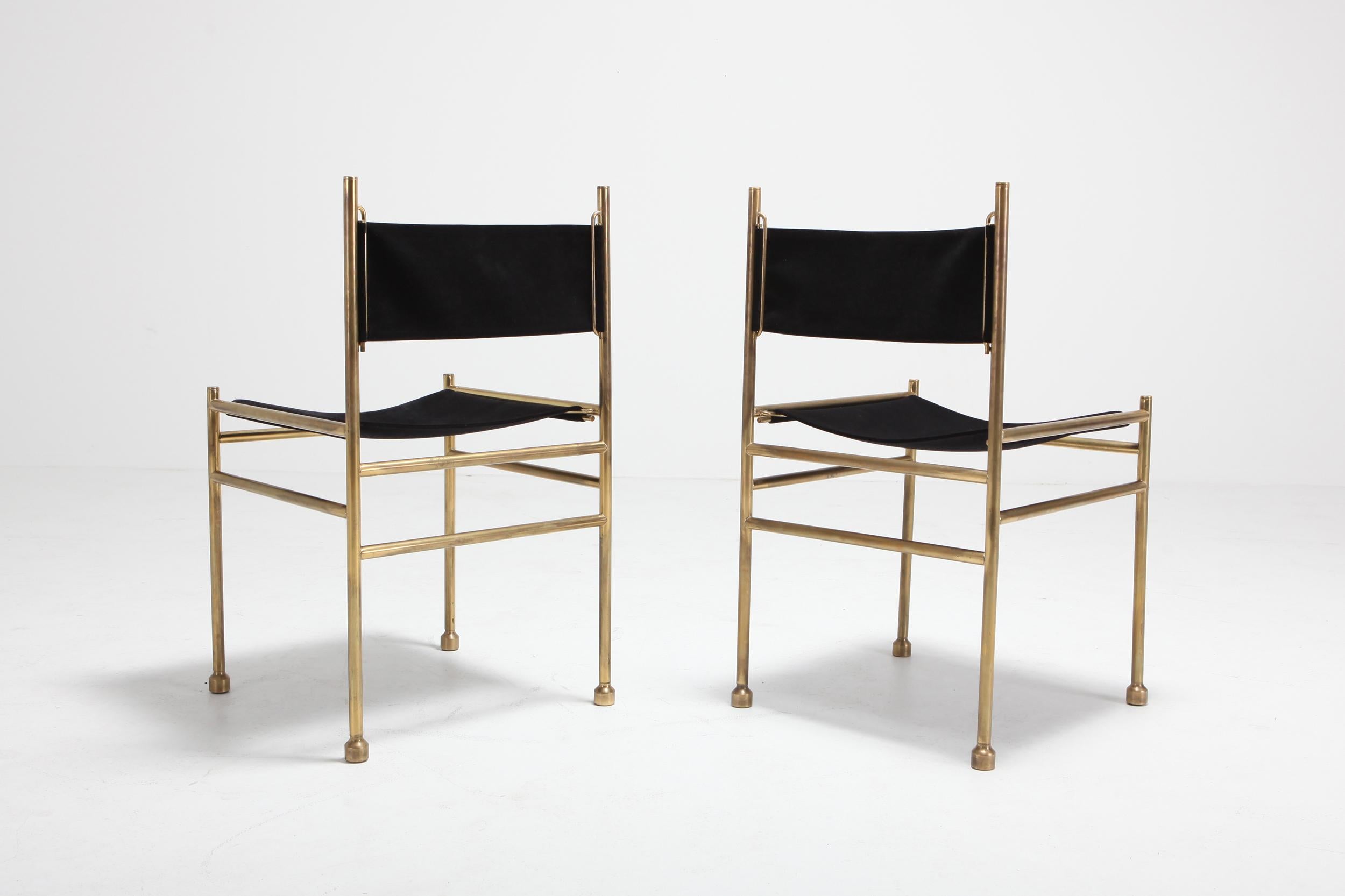 Brass and Black Velvet Dining Chairs by Luciano Frigerio 8