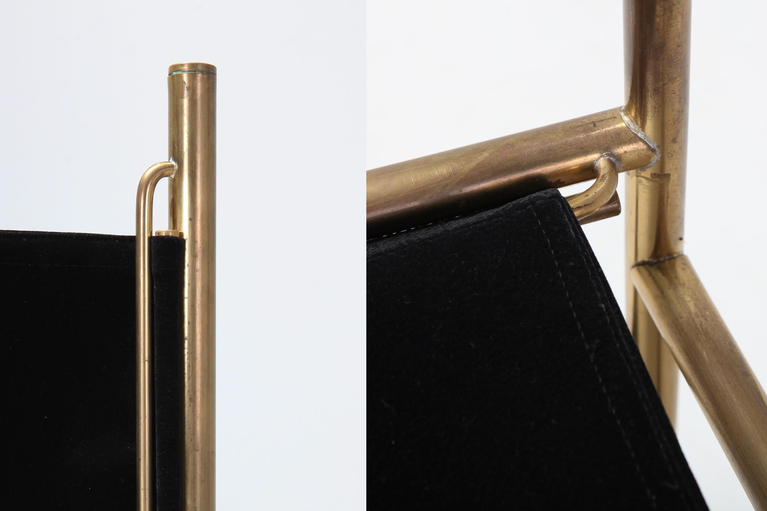 Brass and Black Velvet Dining Chairs by Luciano Frigerio 10