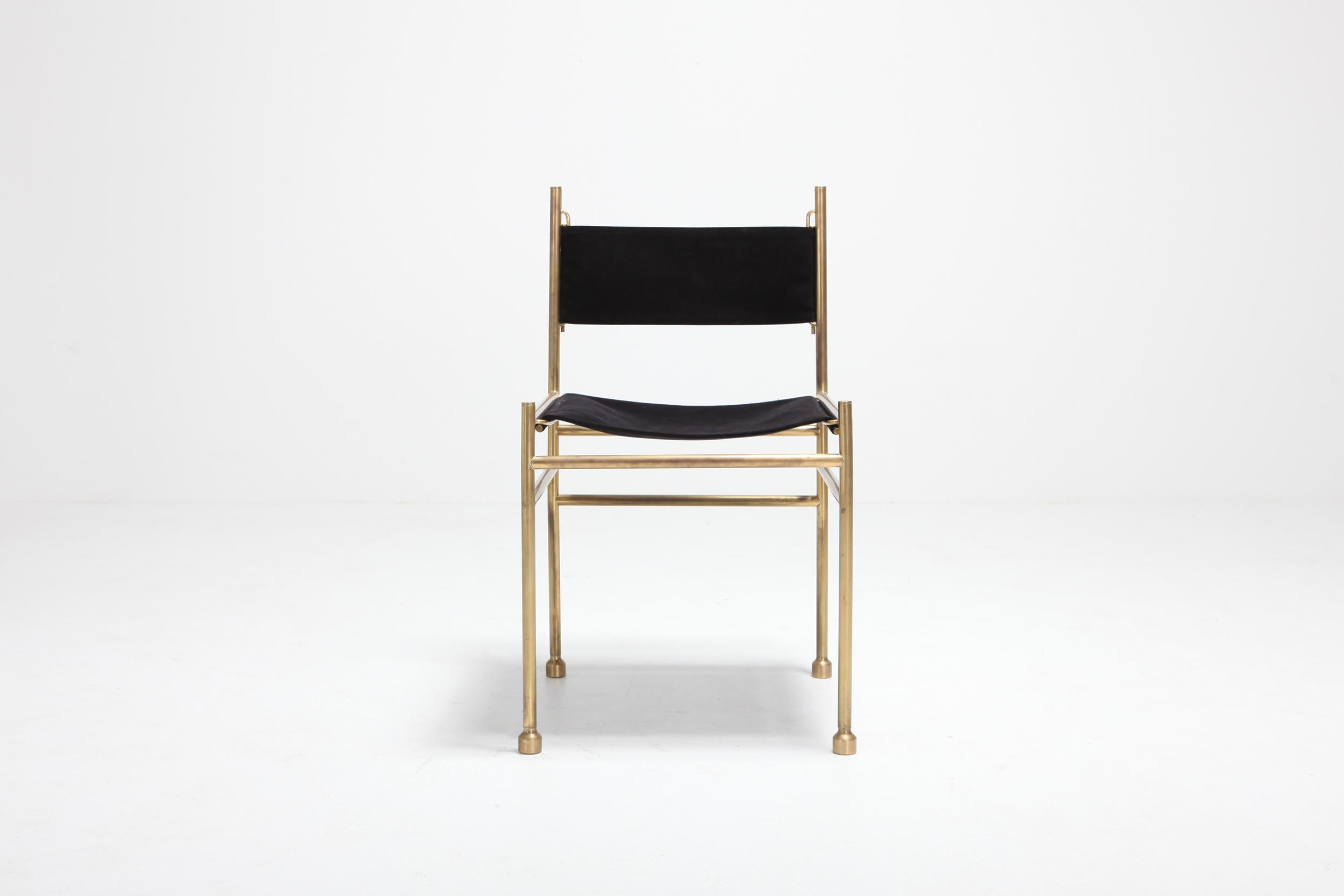 Brass and Black Velvet Dining Chairs by Luciano Frigerio 3