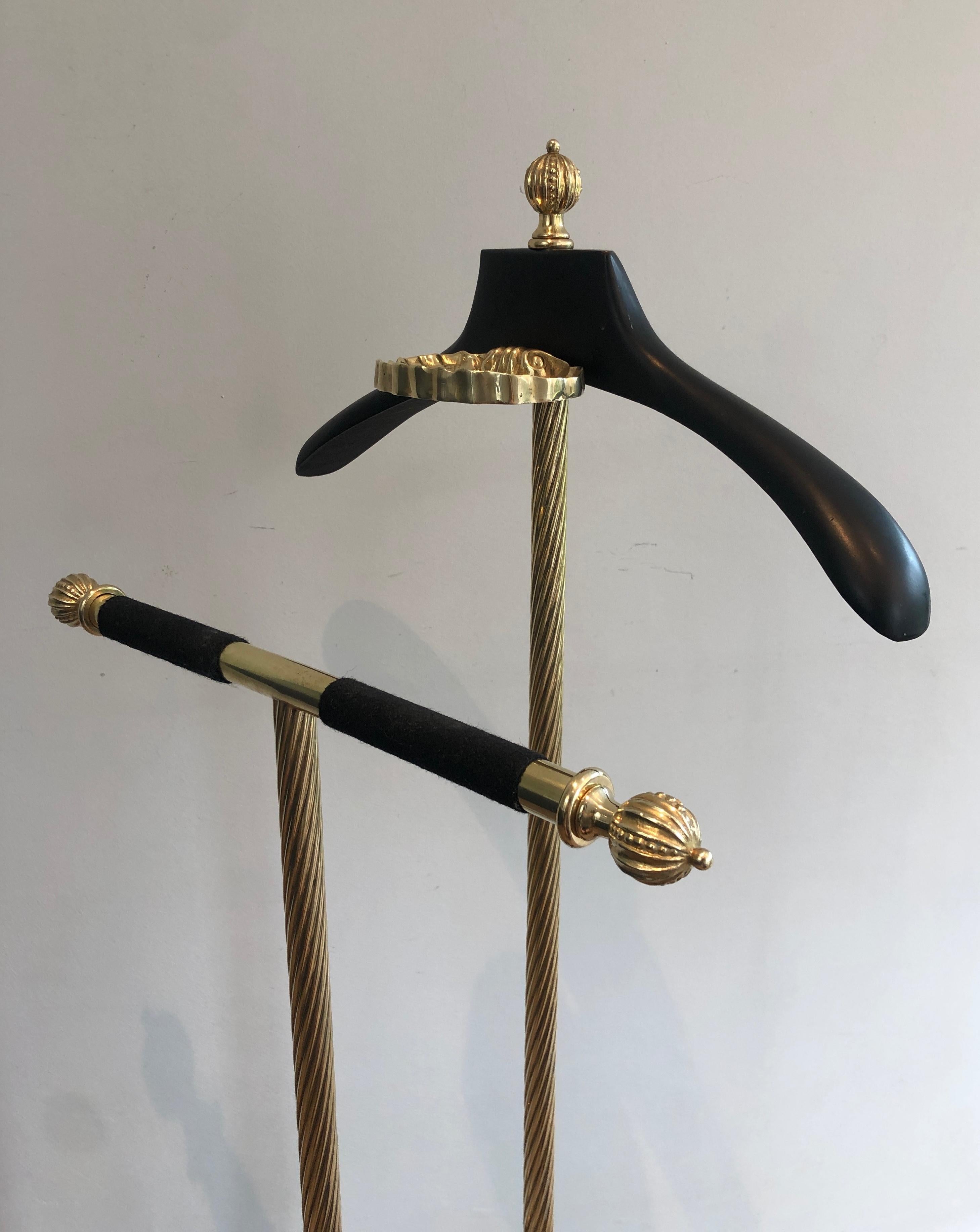 Mid-Century Brass and Black Velvet Nightstand Valet, Maison Jansen For Sale 4