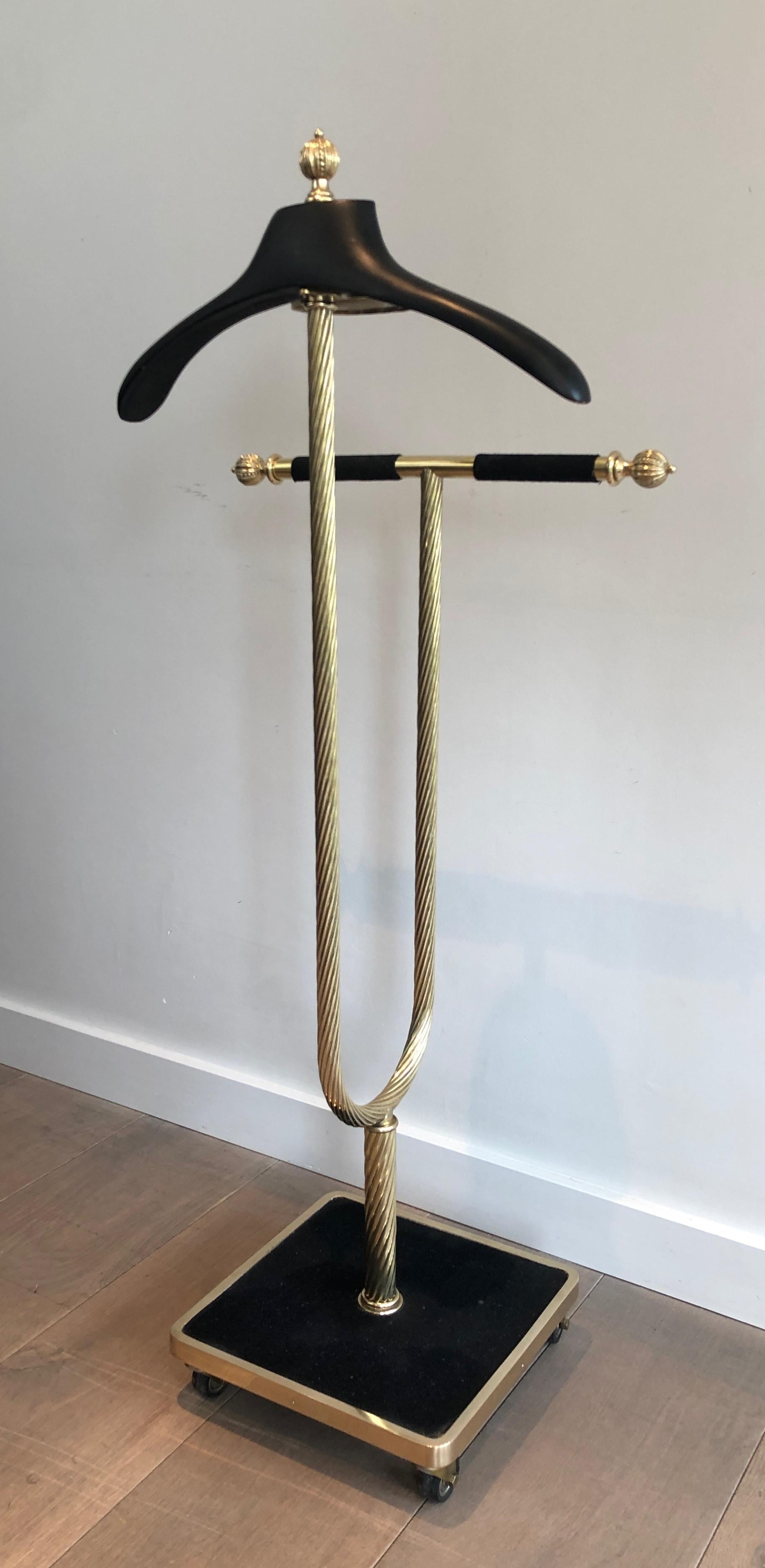 Mid-Century Brass and Black Velvet Nightstand Valet, Maison Jansen For Sale 5