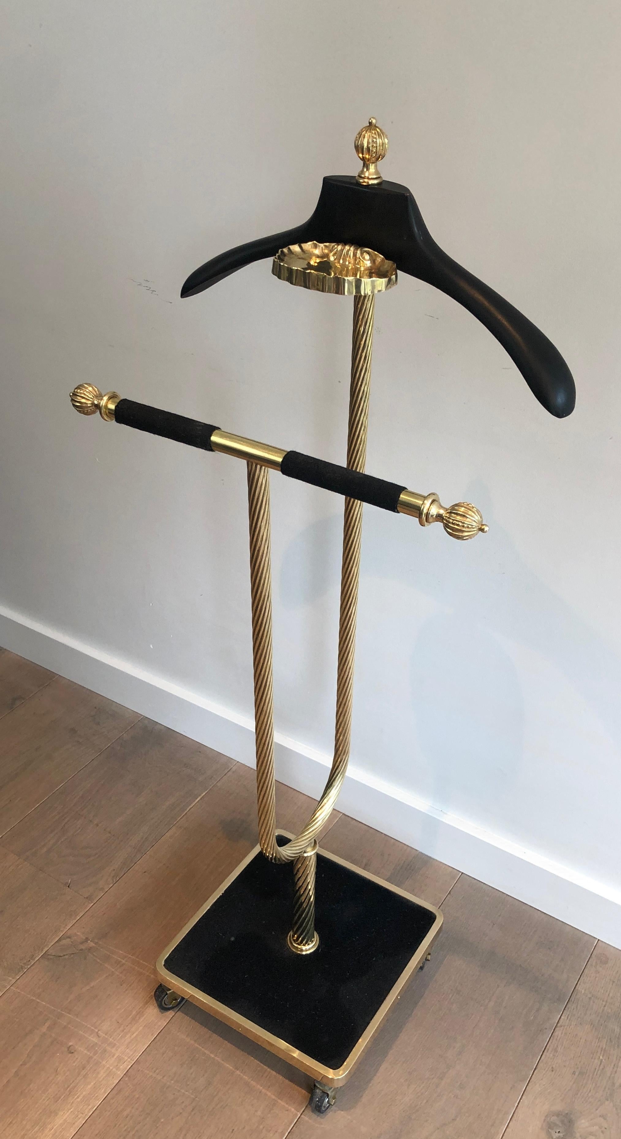 Mid-Century Brass and Black Velvet Nightstand Valet, Maison Jansen For Sale 6