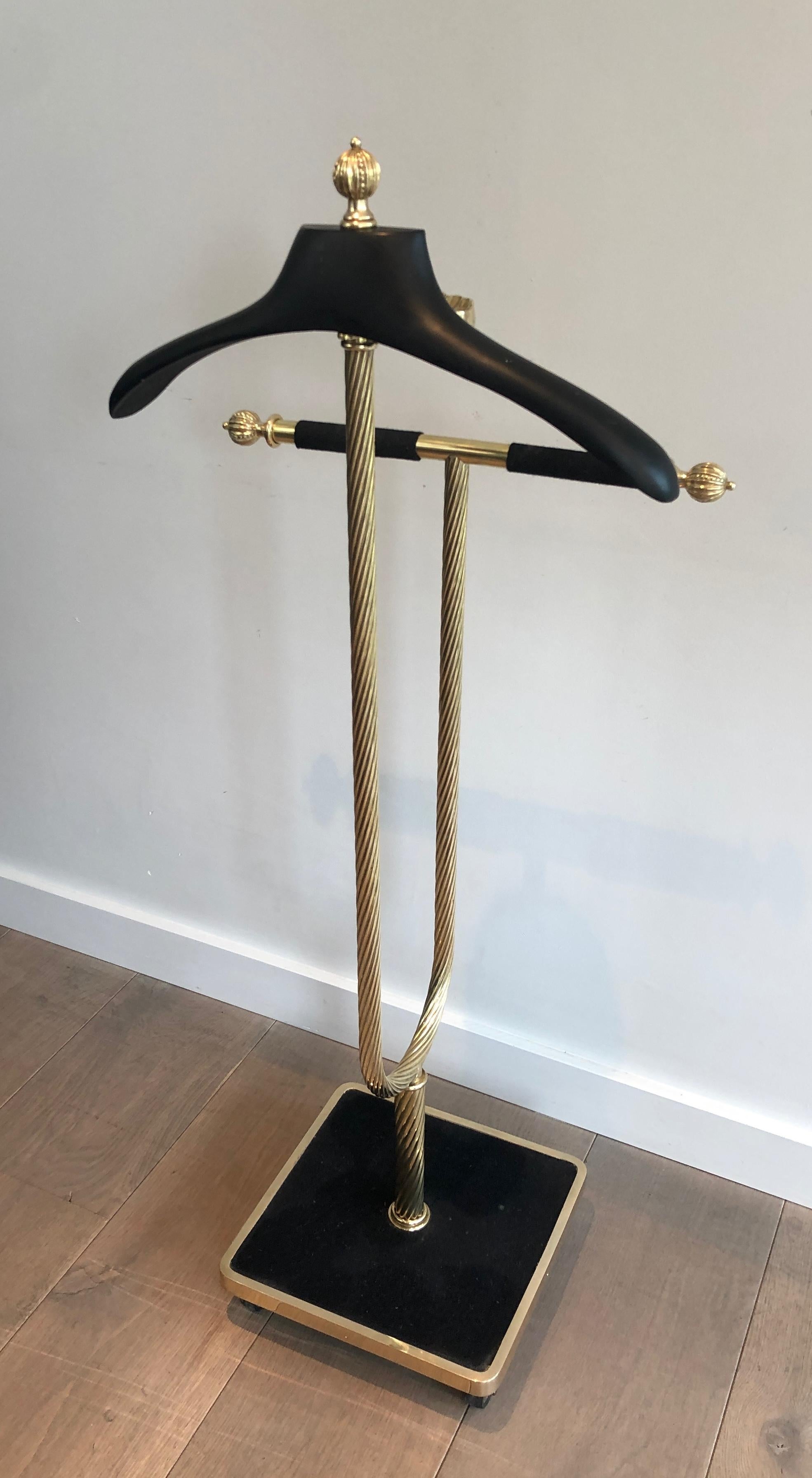Mid-Century Brass and Black Velvet Nightstand Valet, Maison Jansen For Sale 7