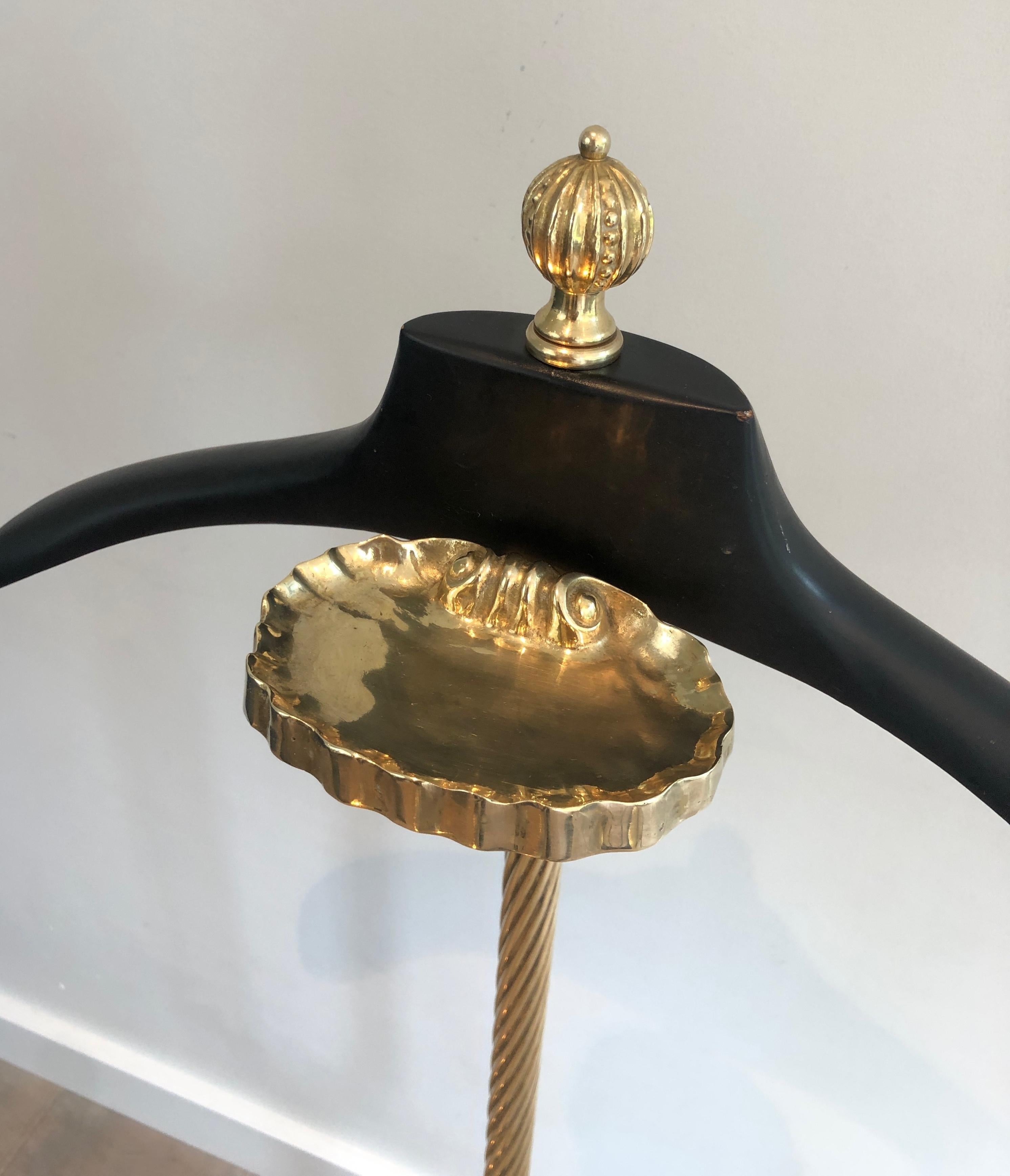 Mid-Century Brass and Black Velvet Nightstand Valet, Maison Jansen For Sale 10