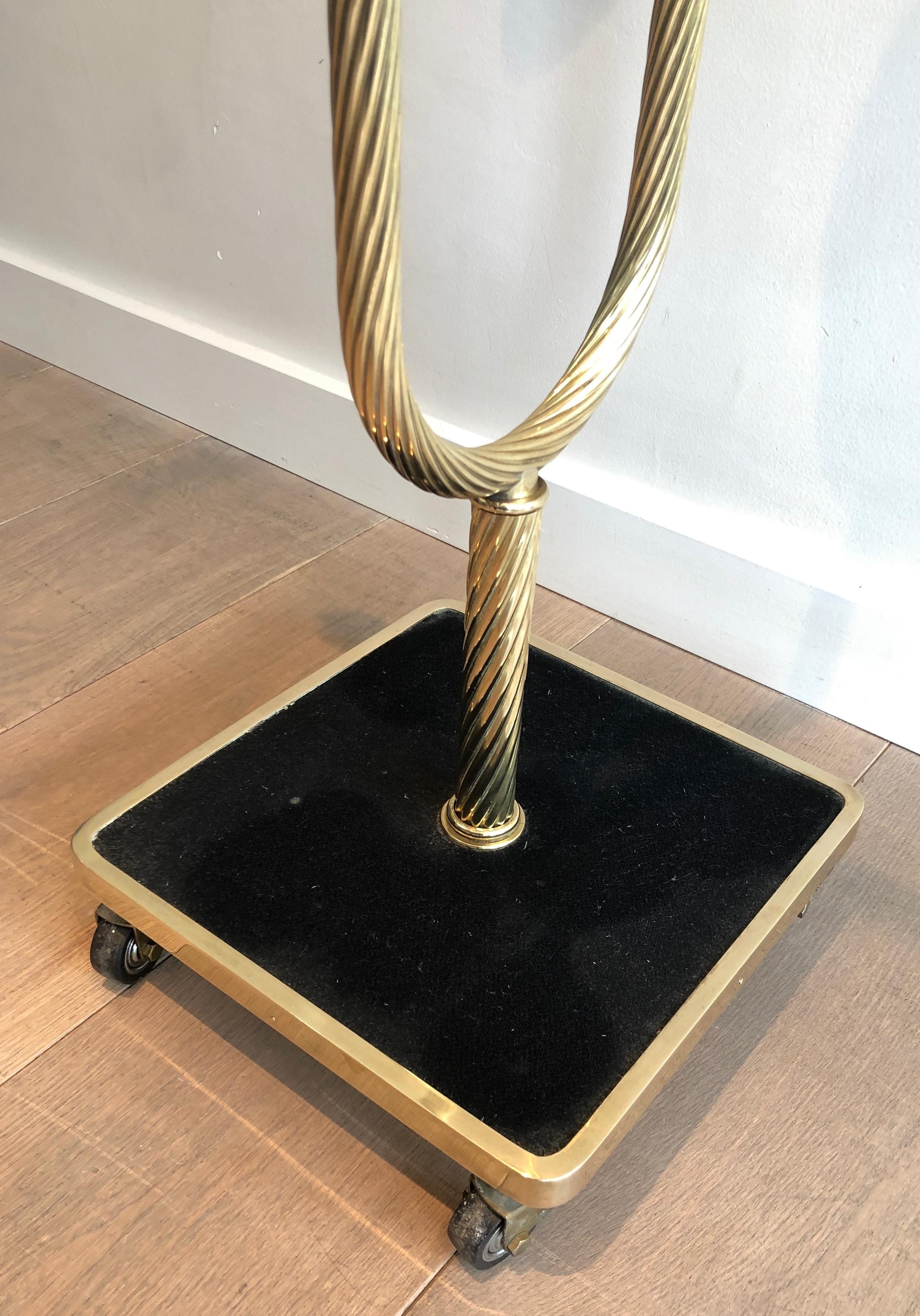 Mid-Century Brass and Black Velvet Nightstand Valet, Maison Jansen For Sale 11
