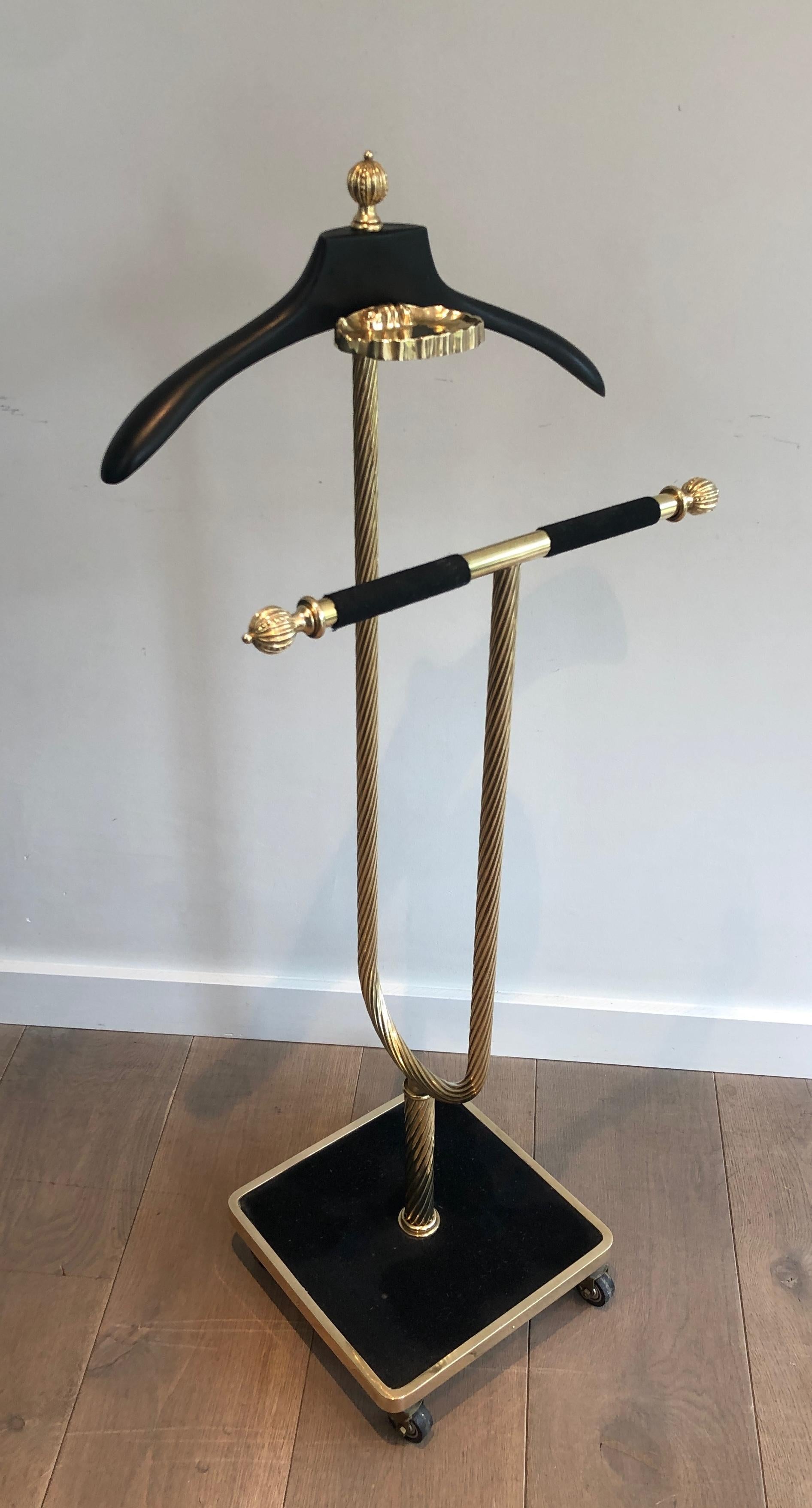 Mid-Century Brass and Black Velvet Nightstand Valet, Maison Jansen For Sale 13