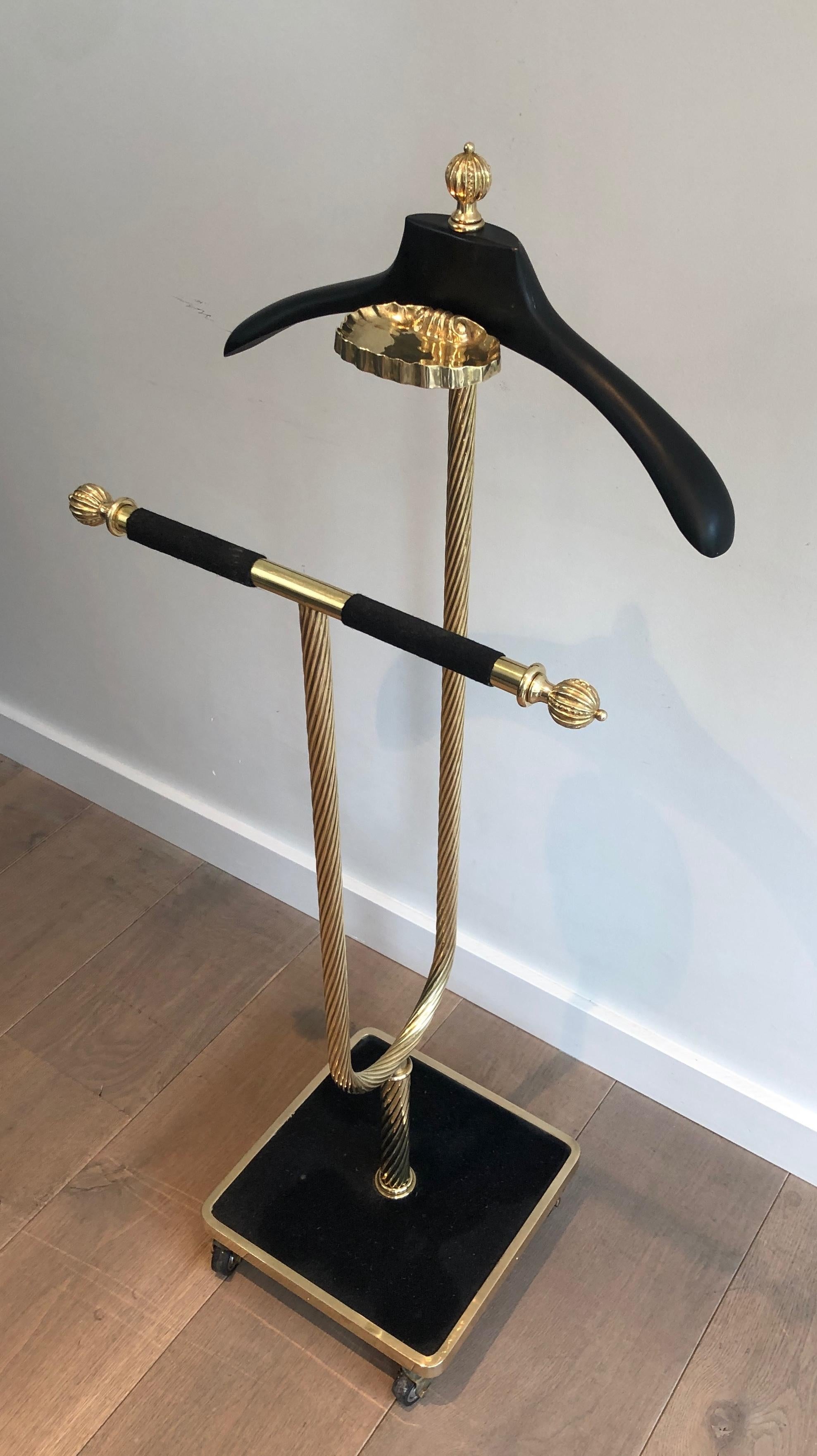 Mid-Century Brass and Black Velvet Nightstand Valet, Maison Jansen For Sale 14