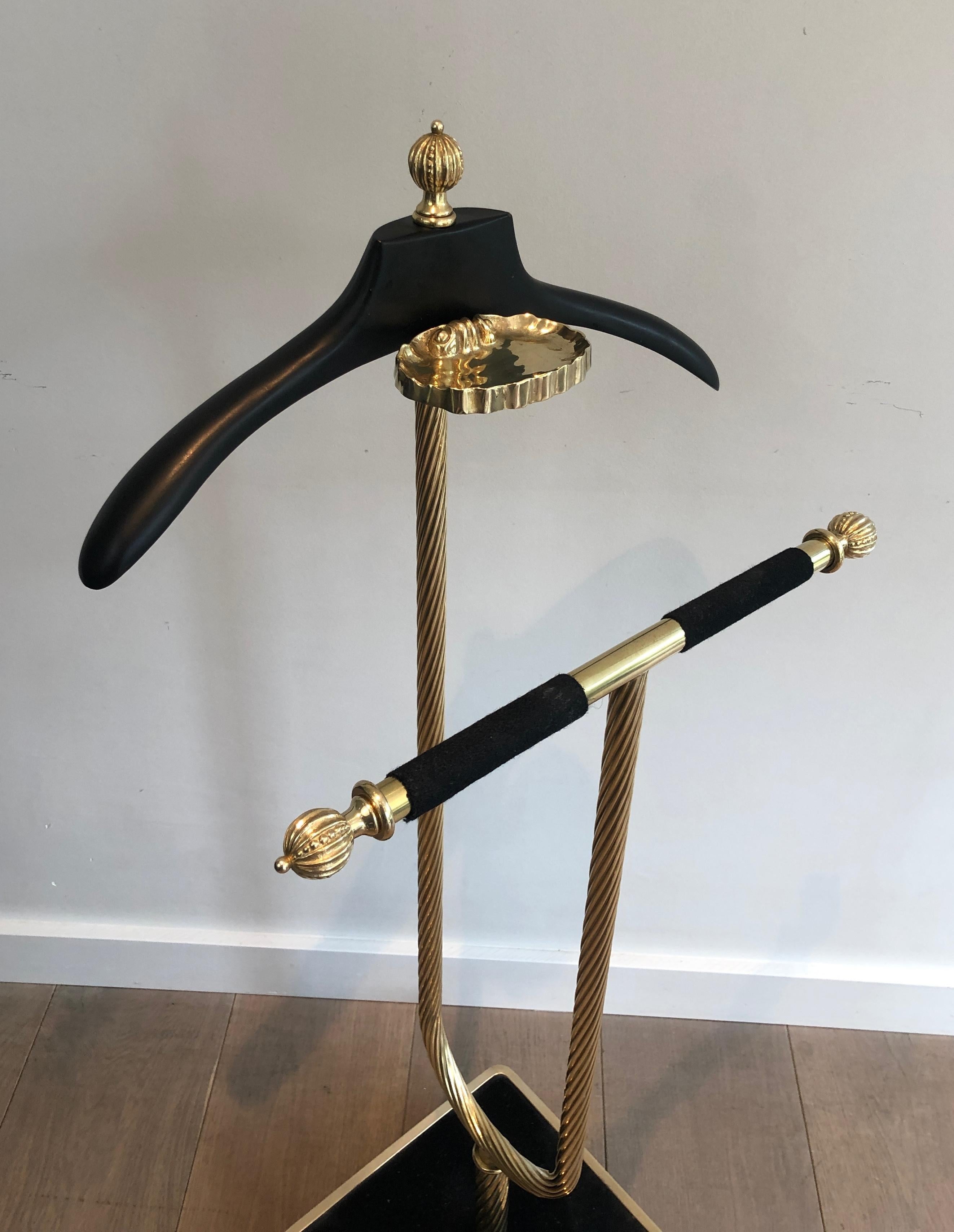 Neoclassical Mid-Century Brass and Black Velvet Nightstand Valet, Maison Jansen For Sale