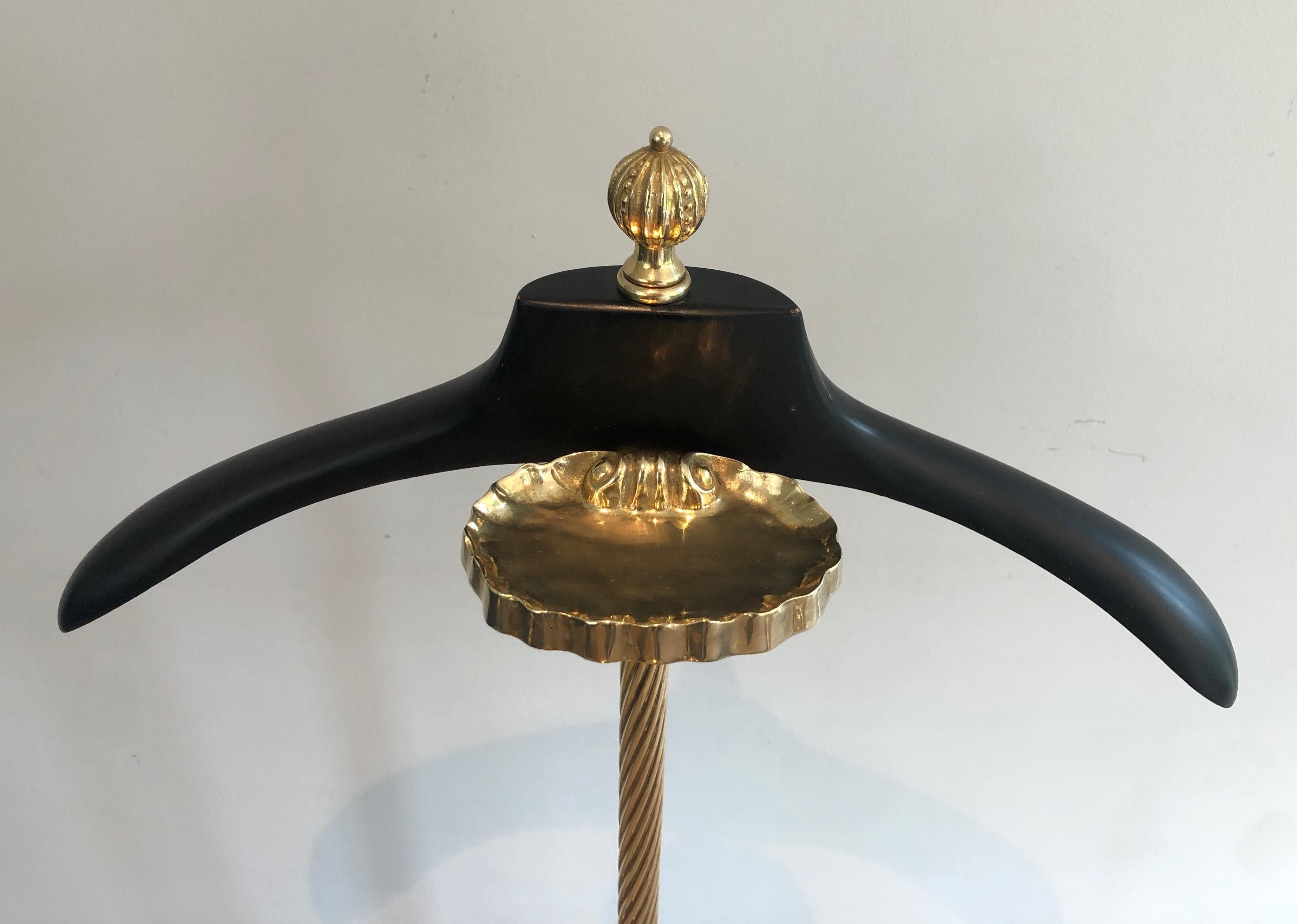 Mid-Century Brass and Black Velvet Nightstand Valet, Maison Jansen In Good Condition For Sale In Marcq-en-Barœul, Hauts-de-France