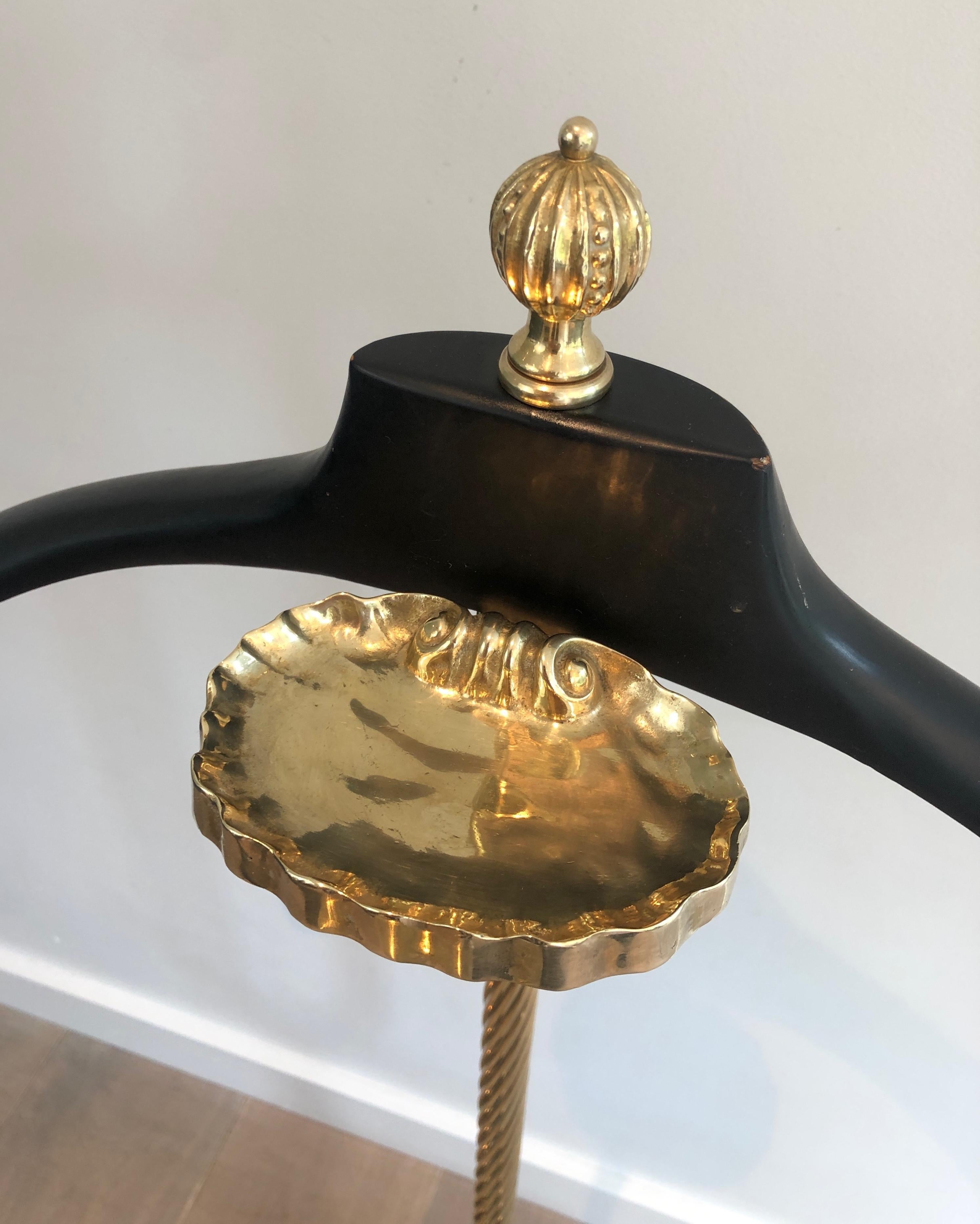 Mid-20th Century Mid-Century Brass and Black Velvet Nightstand Valet, Maison Jansen For Sale