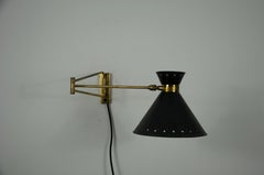 Brass and Black Wall Lamp by Rene Mathieu for Maison Lunel, 1960, France