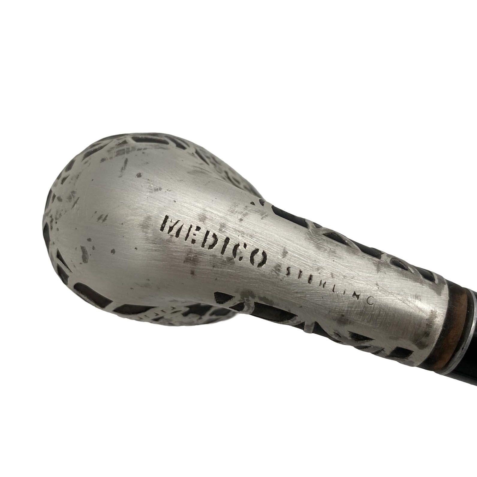 Brass and Bloodwood Pipe Holder by Dunhill w/ Silver Medico Pipe For Sale 4