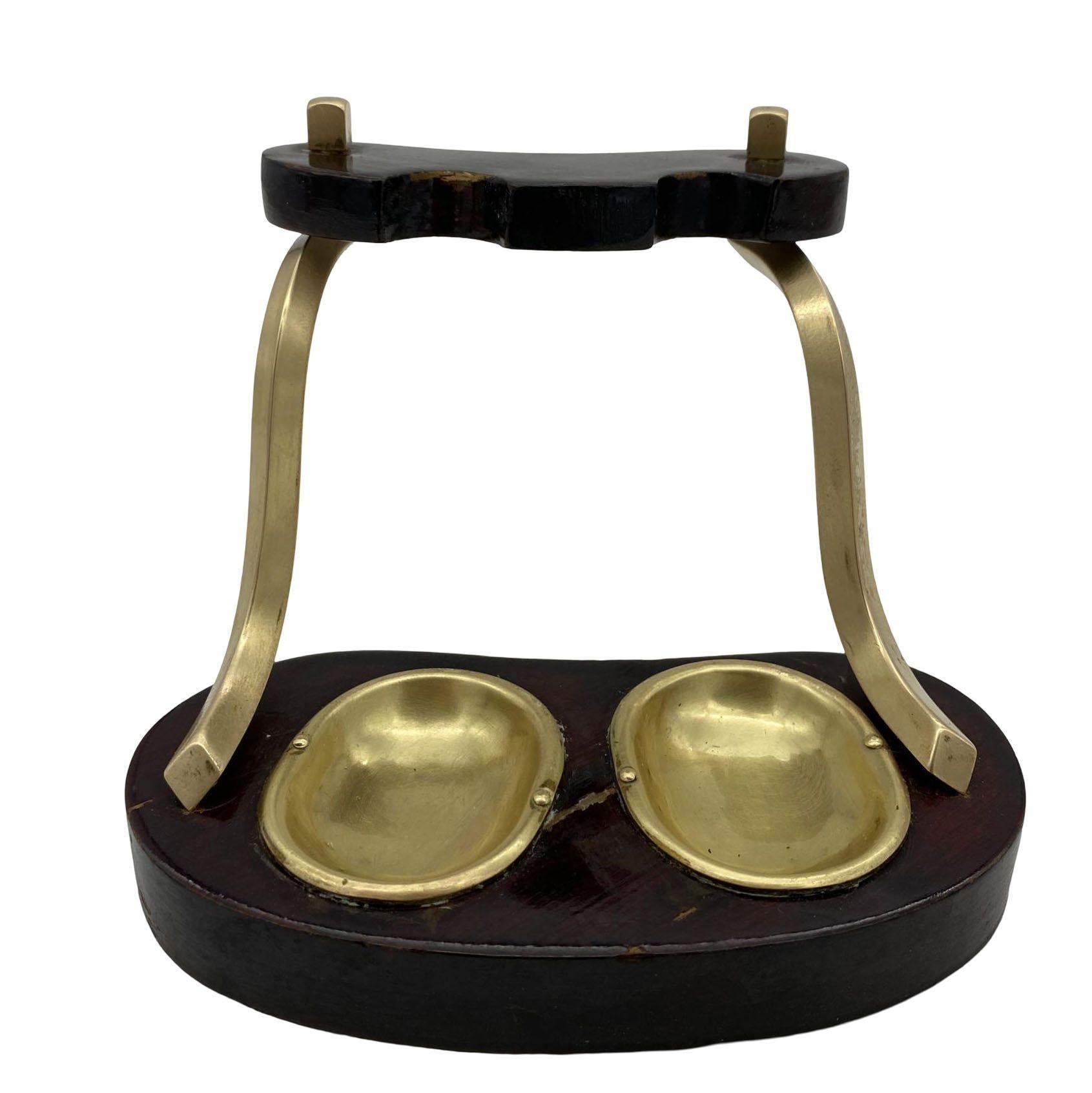 Mid-Century Modern Brass and Bloodwood Pipe Holder by Dunhill w/ Silver Medico Pipe For Sale