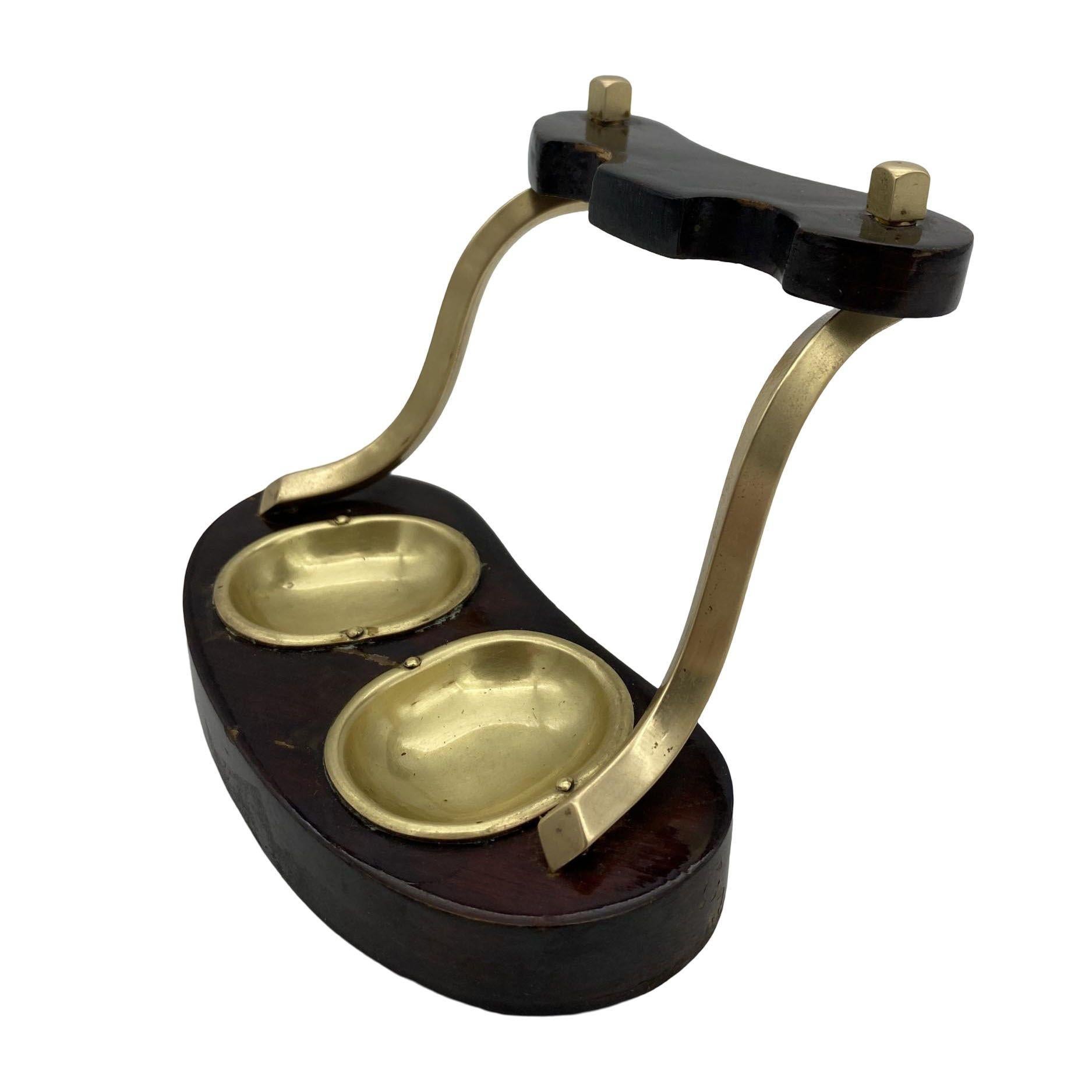 American Brass and Bloodwood Pipe Holder by Dunhill w/ Silver Medico Pipe For Sale