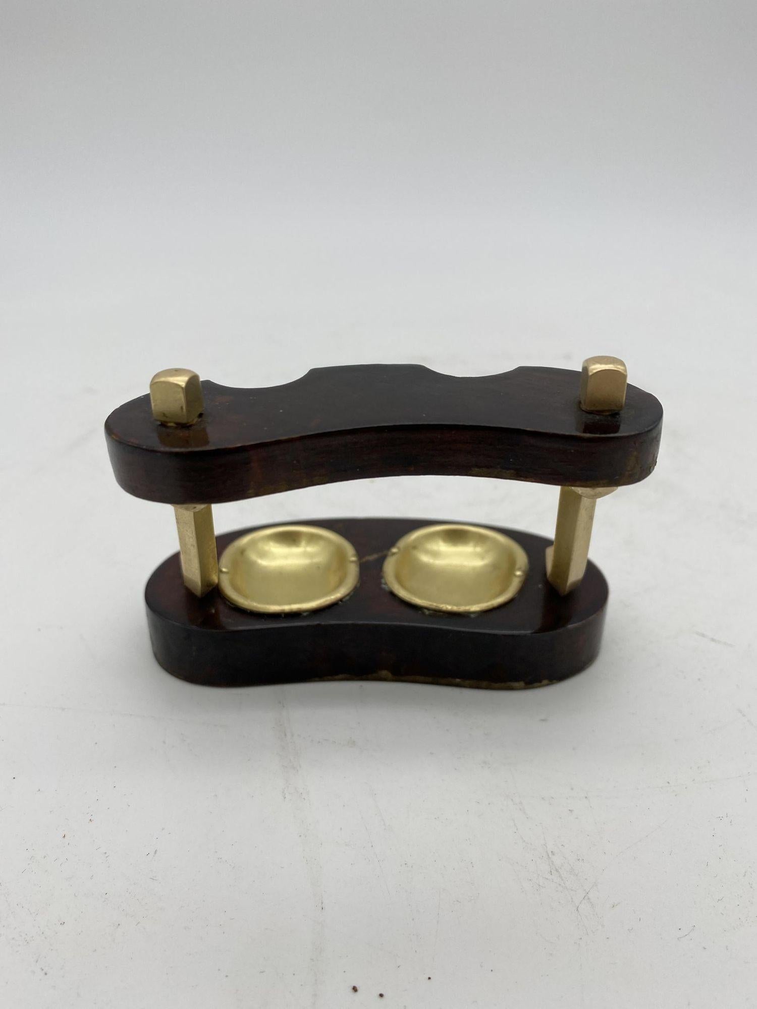 Mid-Century Modern Brass and Bloodwood Pipe Holder by Dunhill w/ Silver Medico Pipe For Sale
