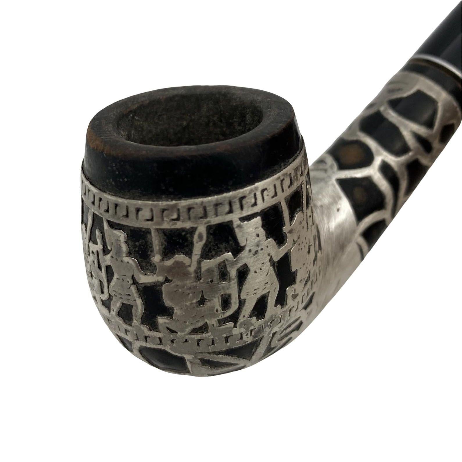 Brass and Bloodwood Pipe Holder by Dunhill w/ Silver Medico Pipe For Sale 2