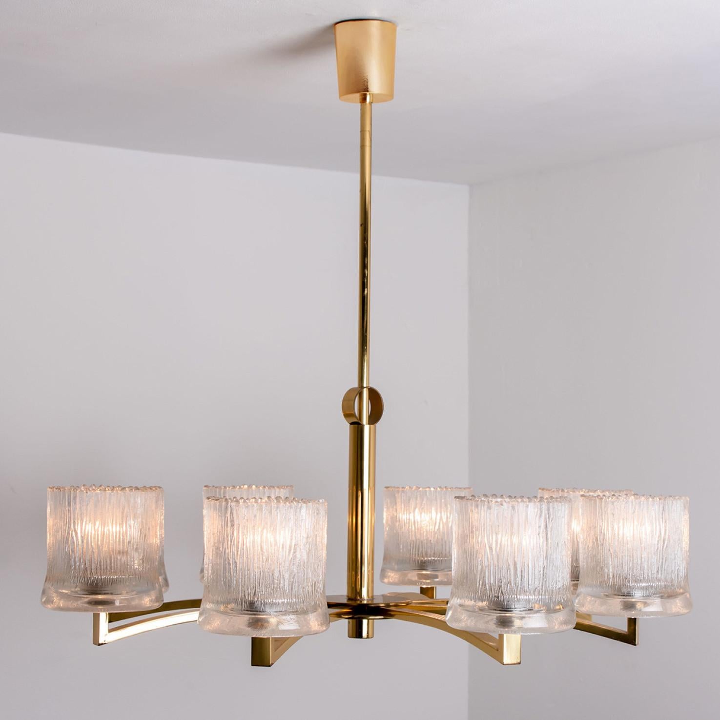 Brass and Blown Glass Chandelier by Limburg, 1960s For Sale 3