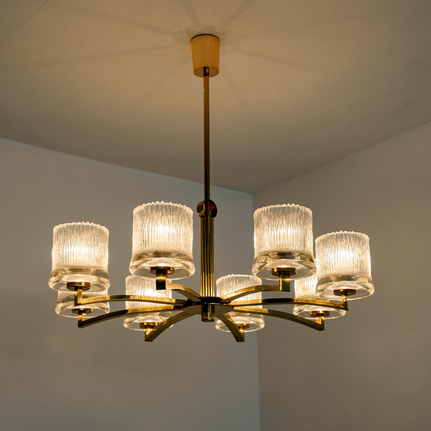 Brass and Blown Glass Chandelier by Limburg, 1960s For Sale 4