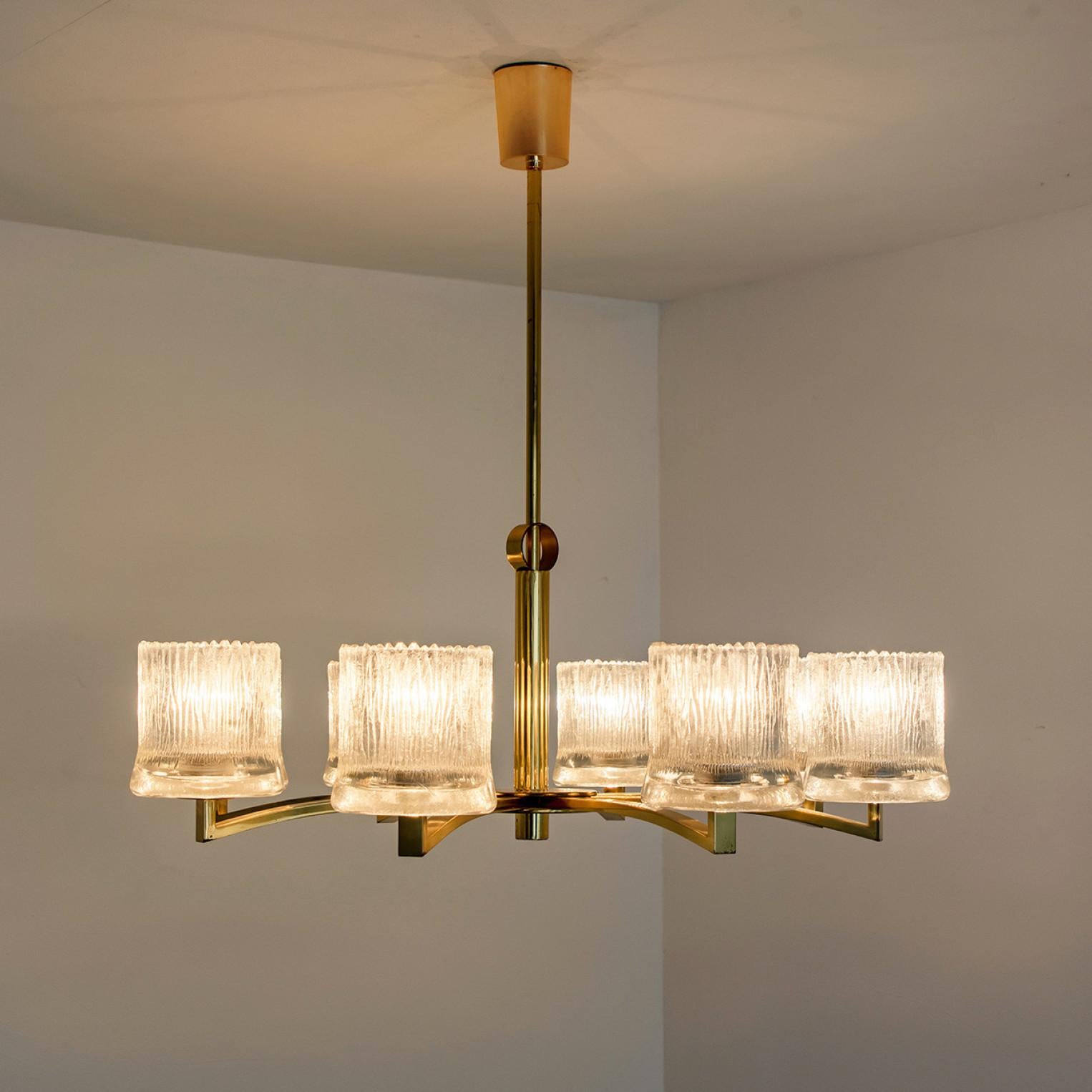 Brass and Blown Glass Chandelier by Limburg, 1960s For Sale 5