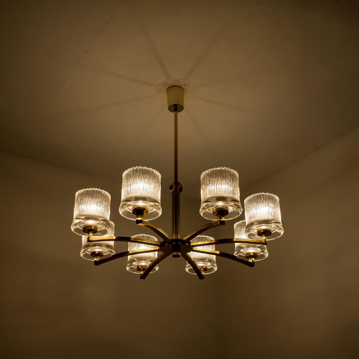 Brass and Blown Glass Chandelier by Limburg, 1960s For Sale 10