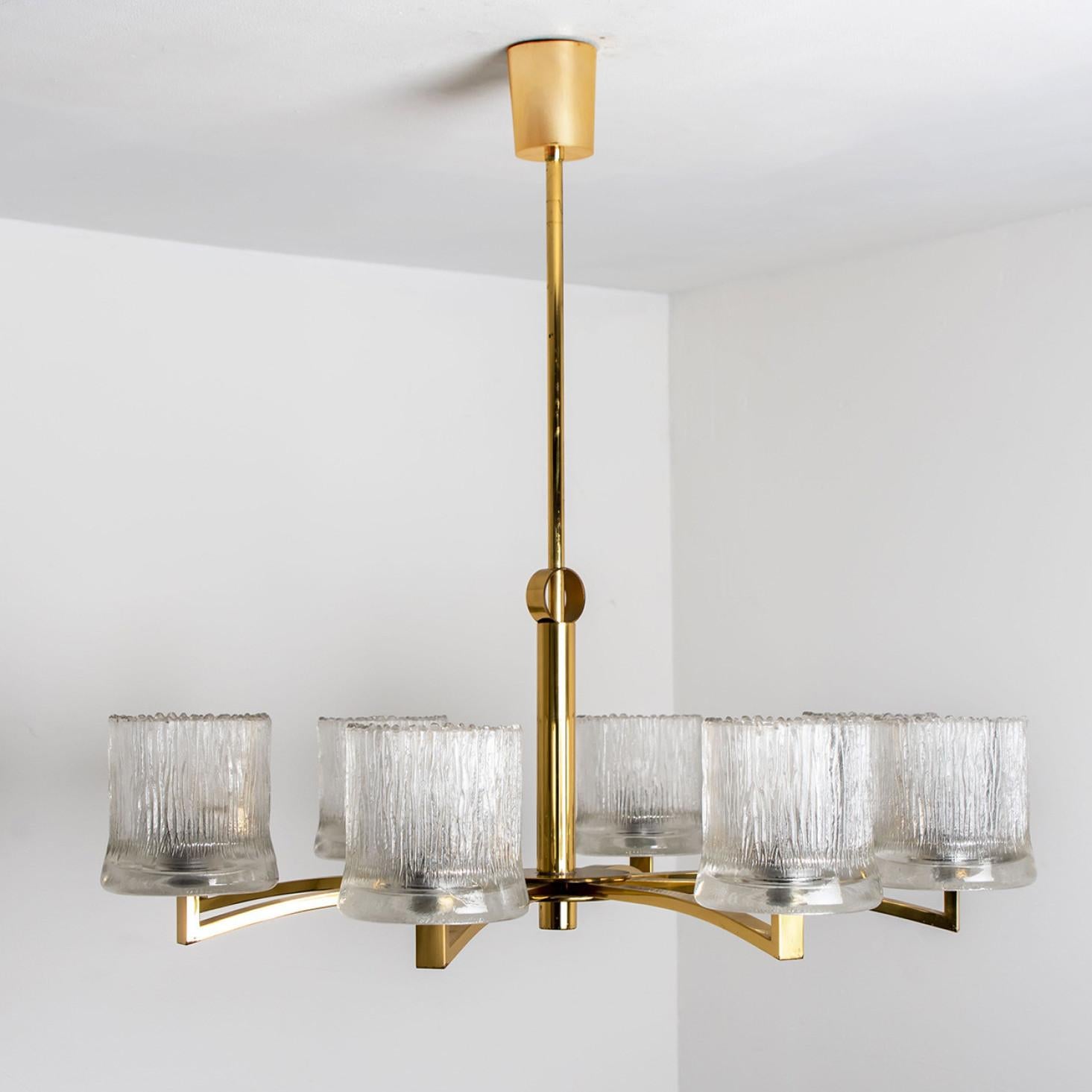 Mid-Century Modern Brass and Blown Glass Chandelier by Limburg, 1960s For Sale