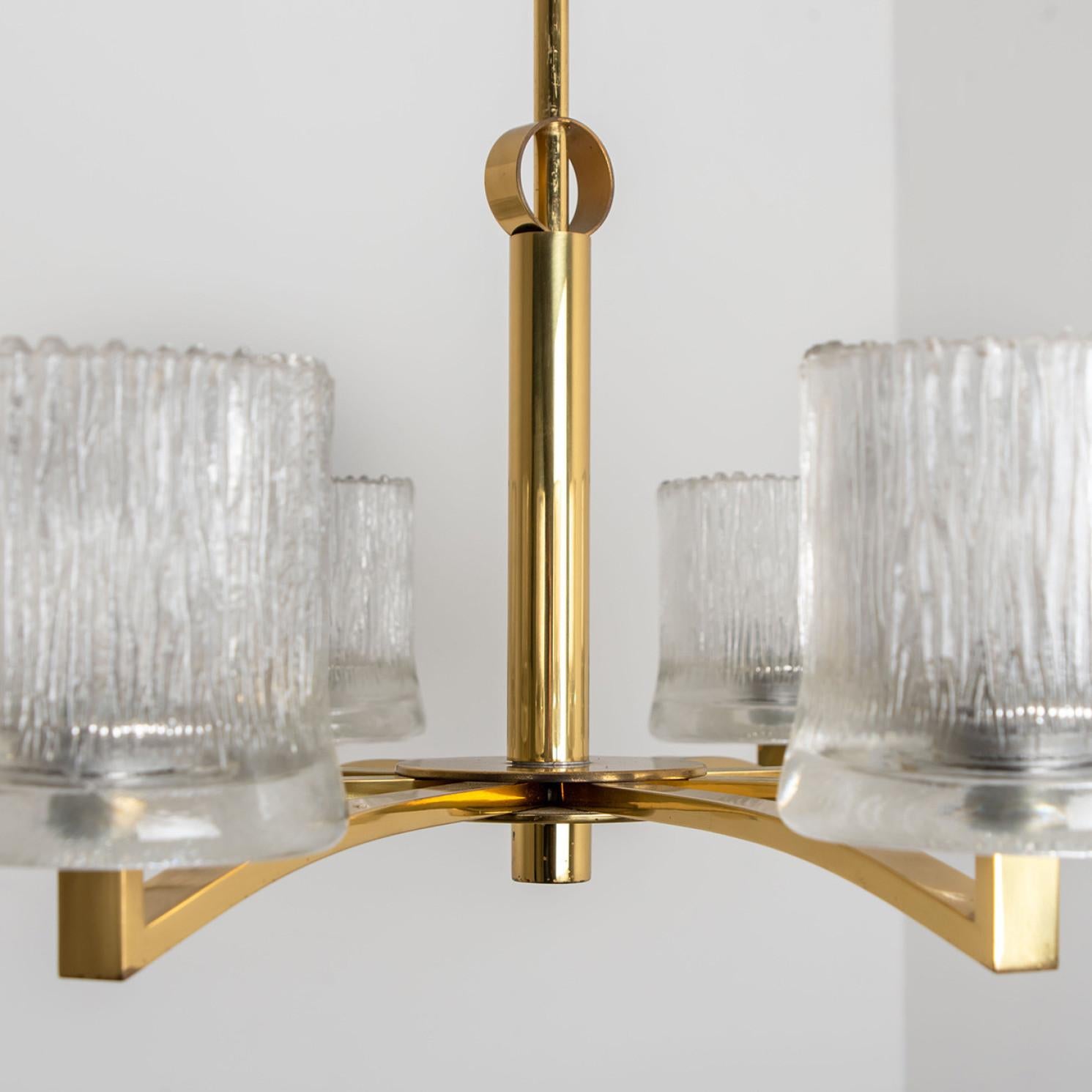 German Brass and Blown Glass Chandelier by Limburg, 1960s For Sale