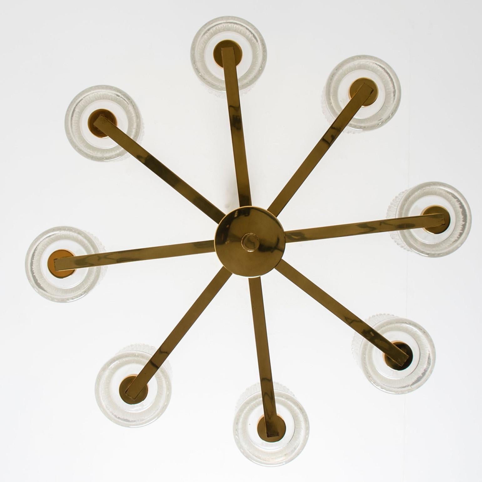 Other Brass and Blown Glass Chandelier by Limburg, 1960s For Sale