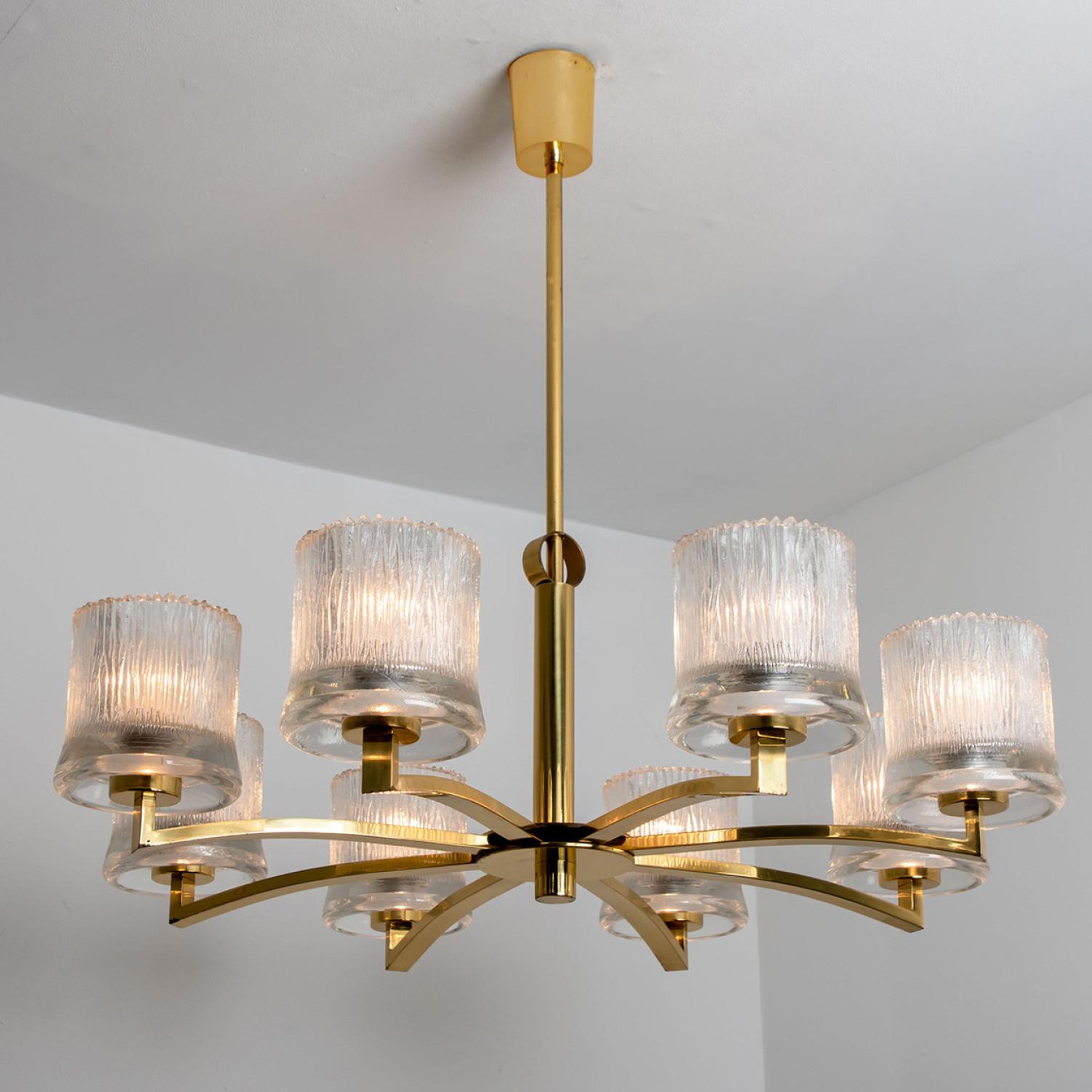 Mid-20th Century Brass and Blown Glass Chandelier by Limburg, 1960s For Sale