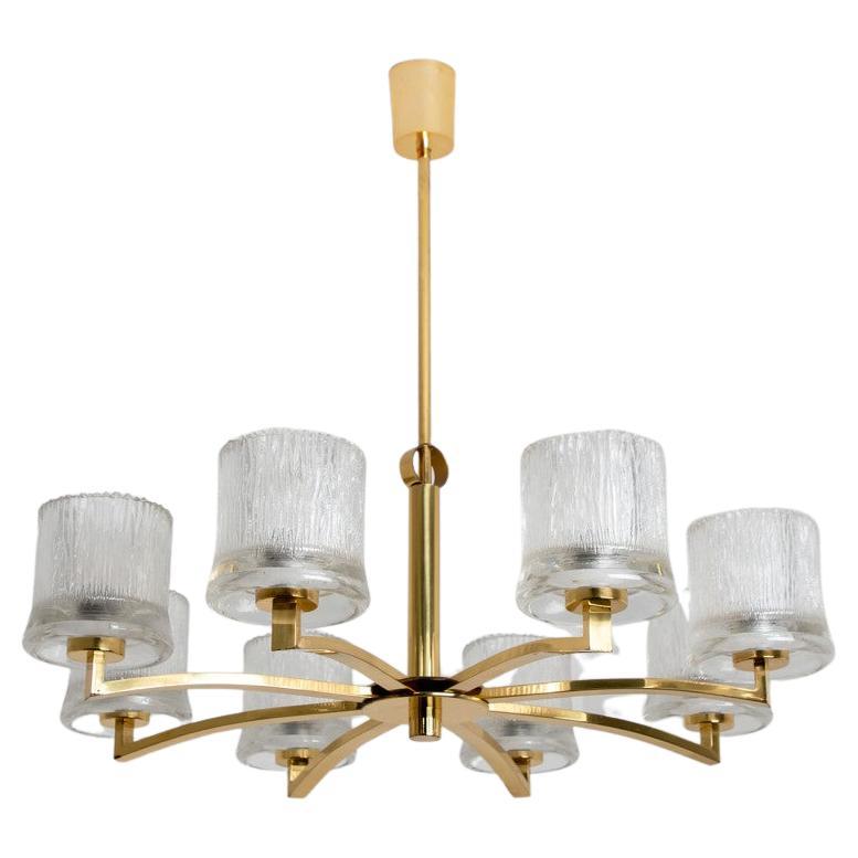 Brass and Blown Glass Chandelier by Limburg, 1960s For Sale