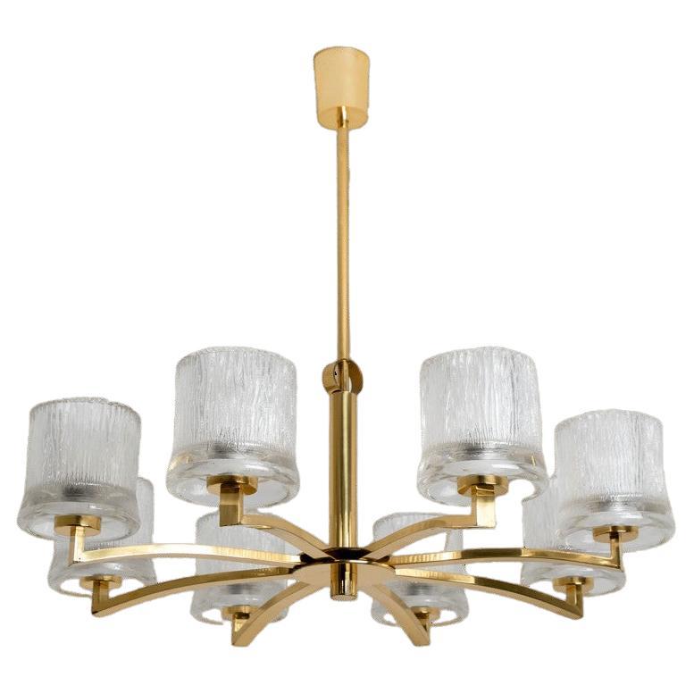 Lampadario in ottone e vetro soffiato di Limburg, anni 
60 in vendita