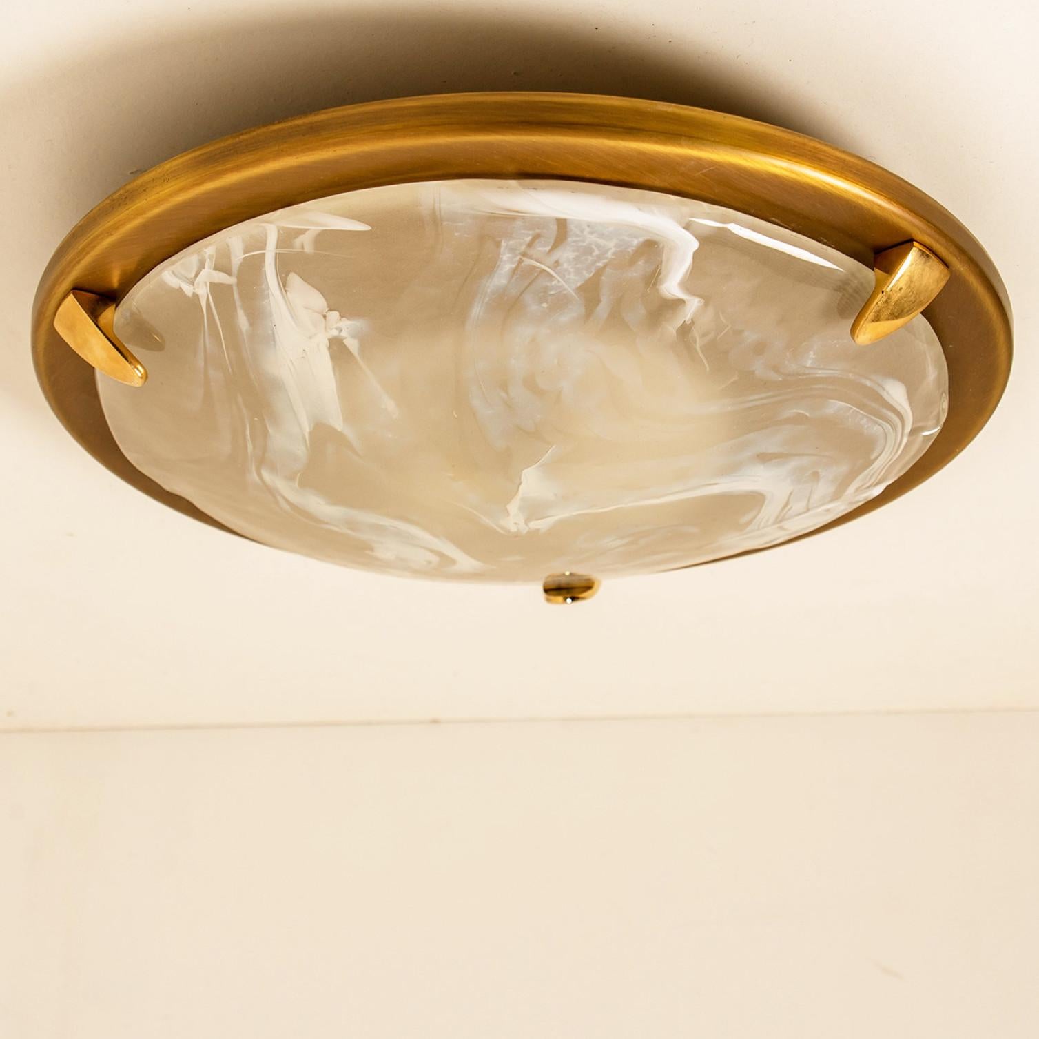 Mid-Century Modern Brass and Blown Murano Glass Flush Mount by Hillebrand, 1960s For Sale