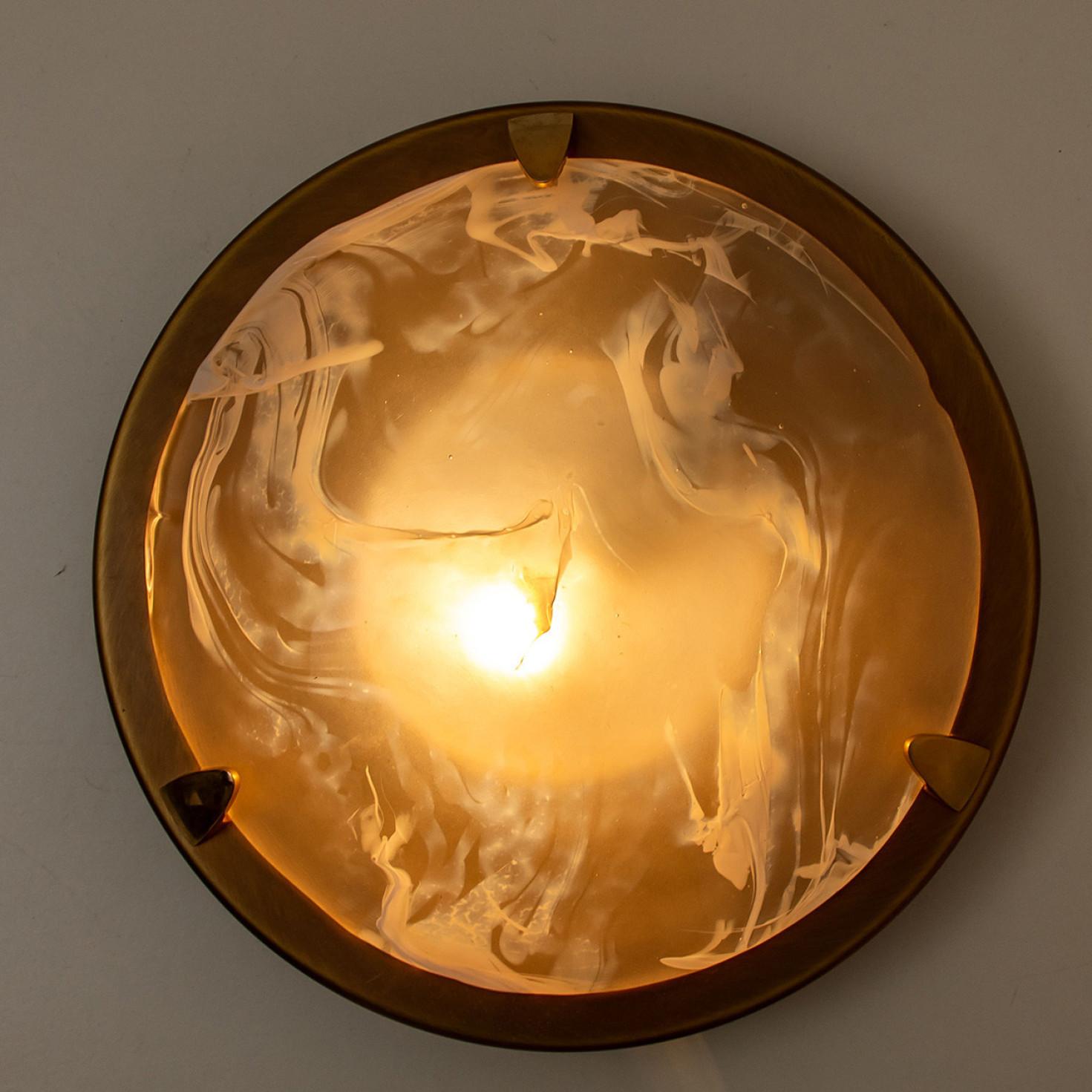 Brass and Blown Murano Glass Flush Mount by Hillebrand, 1960s In Good Condition For Sale In Rijssen, NL