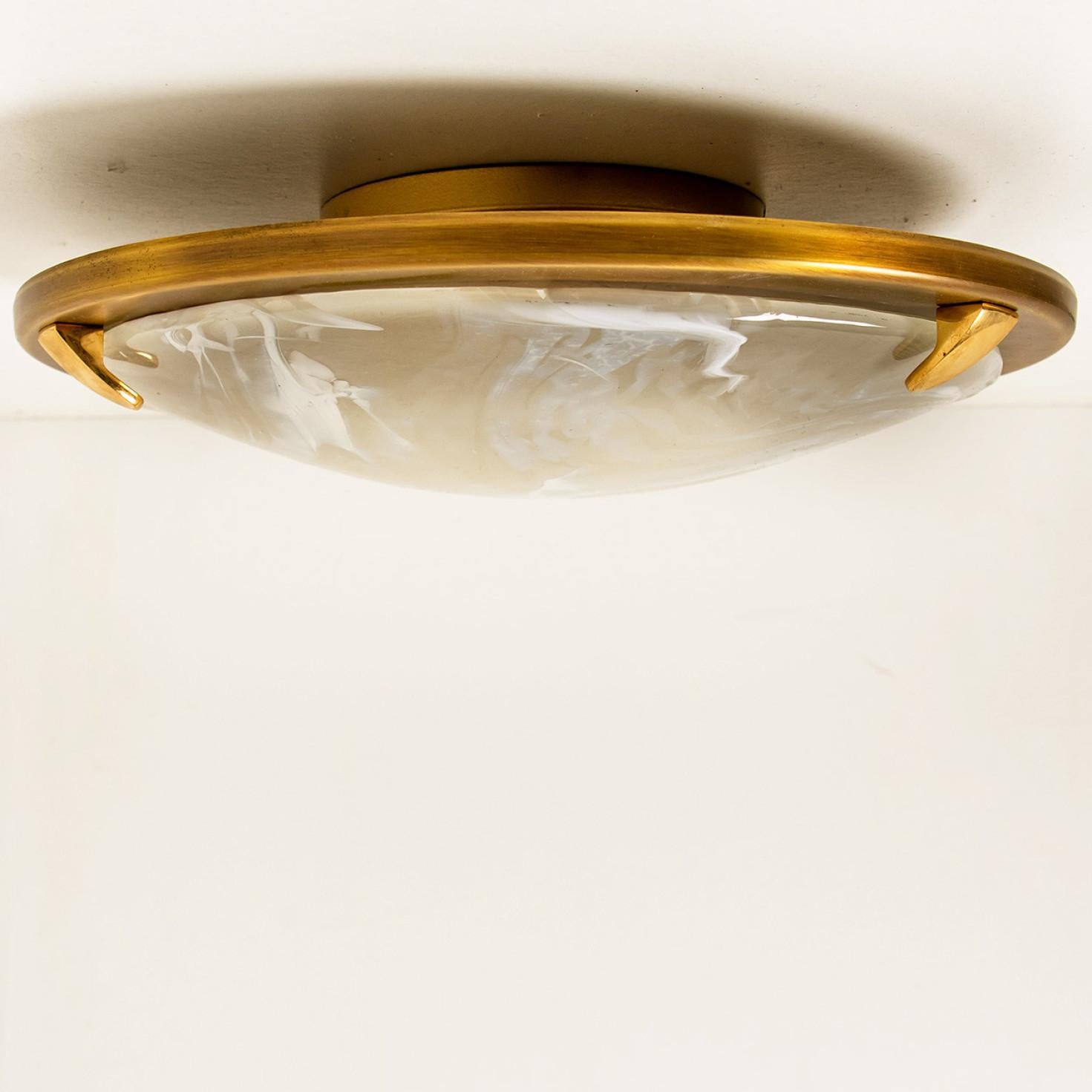 Brass and Blown Murano Glass Flush Mount by Hillebrand, 1960s For Sale 2