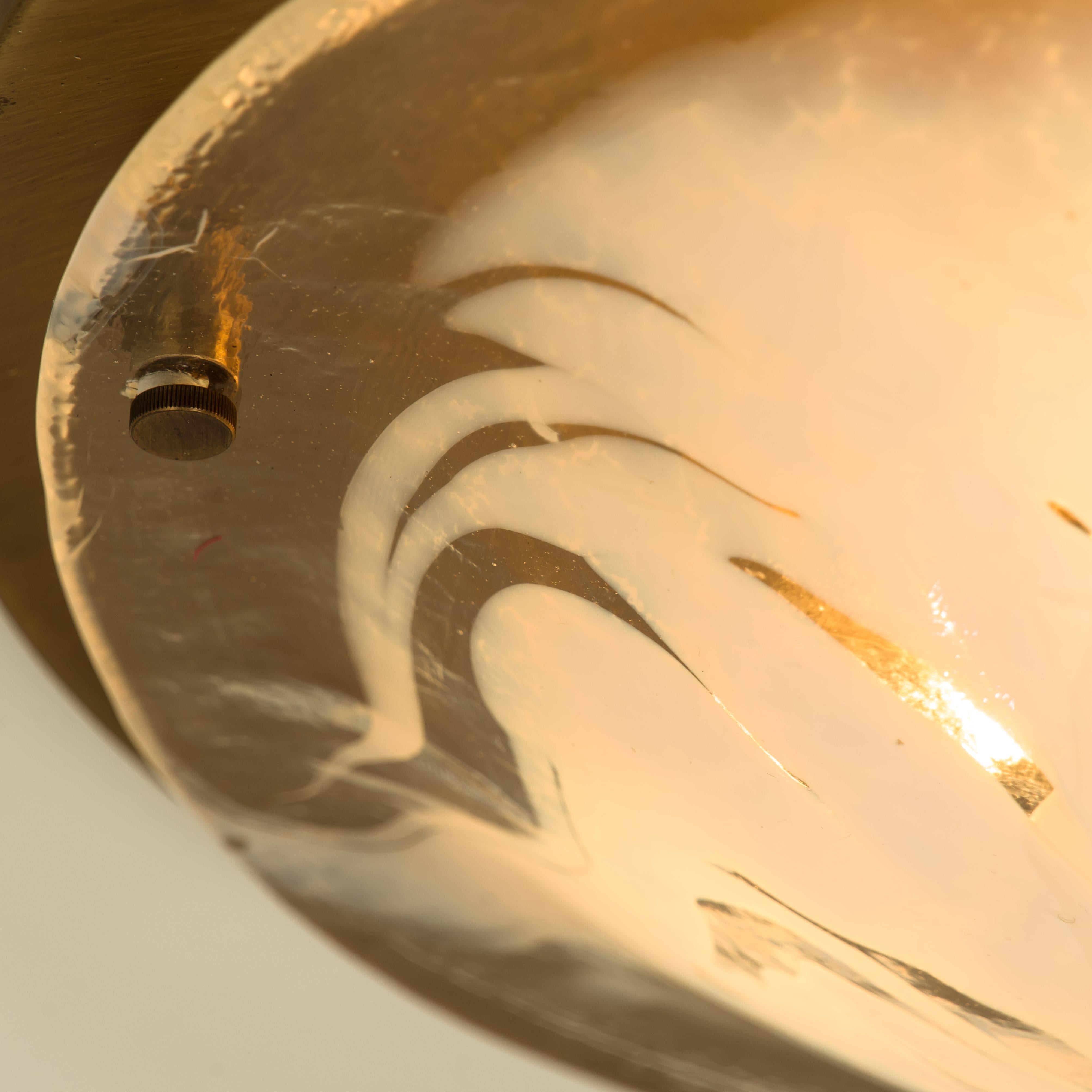 Brass and Blown Murano Glass Flush Mount Wall Light by Hillebrand, Austria 4