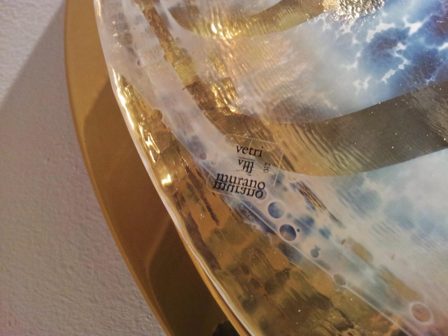 Brass and Blown Murano Glass Flush Mount Wall Light by Hillebrand, Austria 7