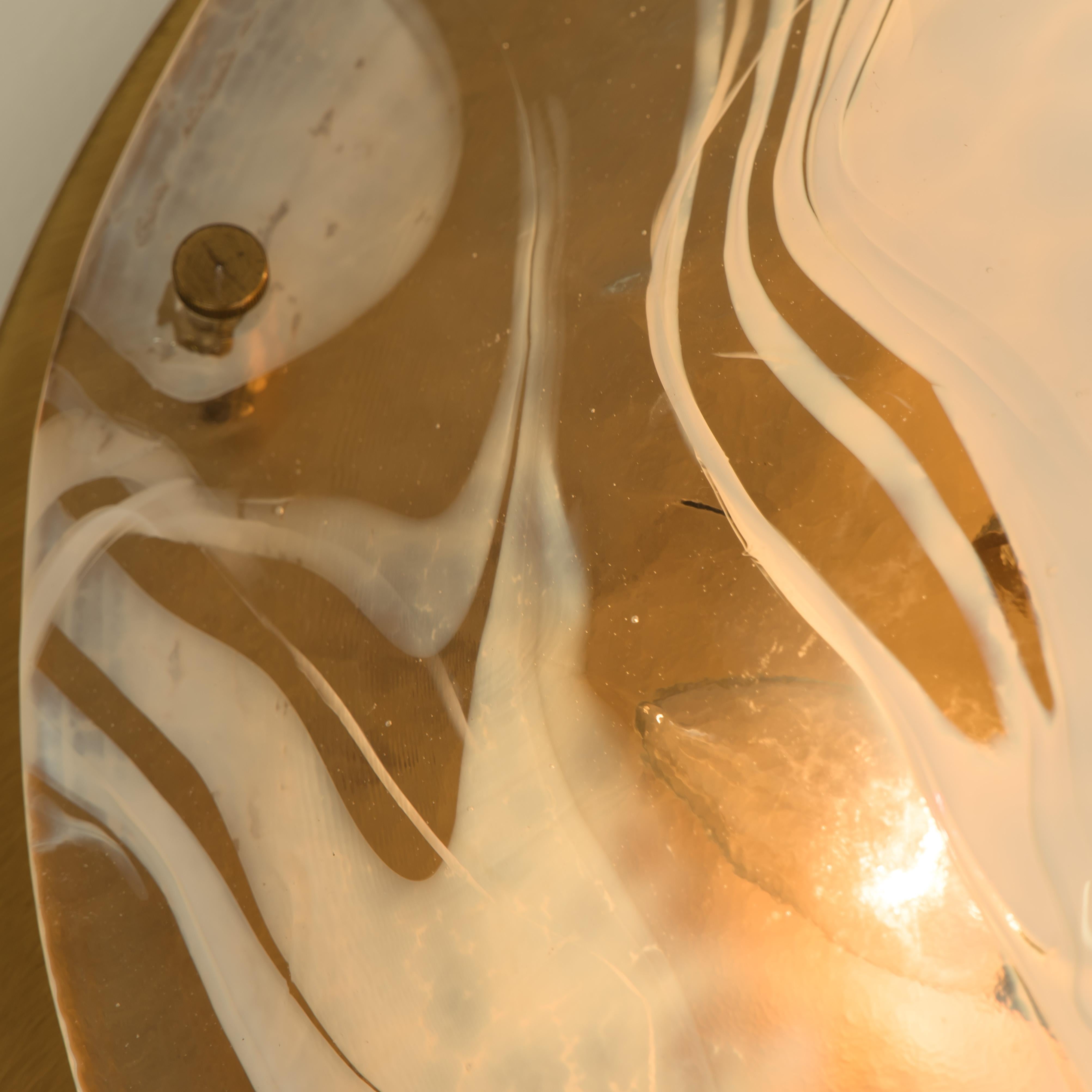 Brass and Blown Murano Glass Flush Mount Wall Light by Hillebrand, Austria 1