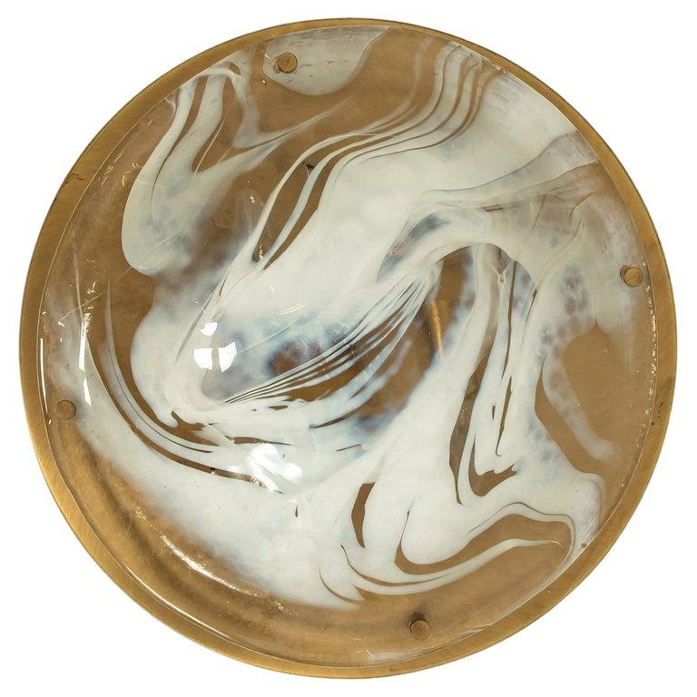 Brass and Blown Murano Glass Flush Mount Wall Light by Hillebrand, Austria