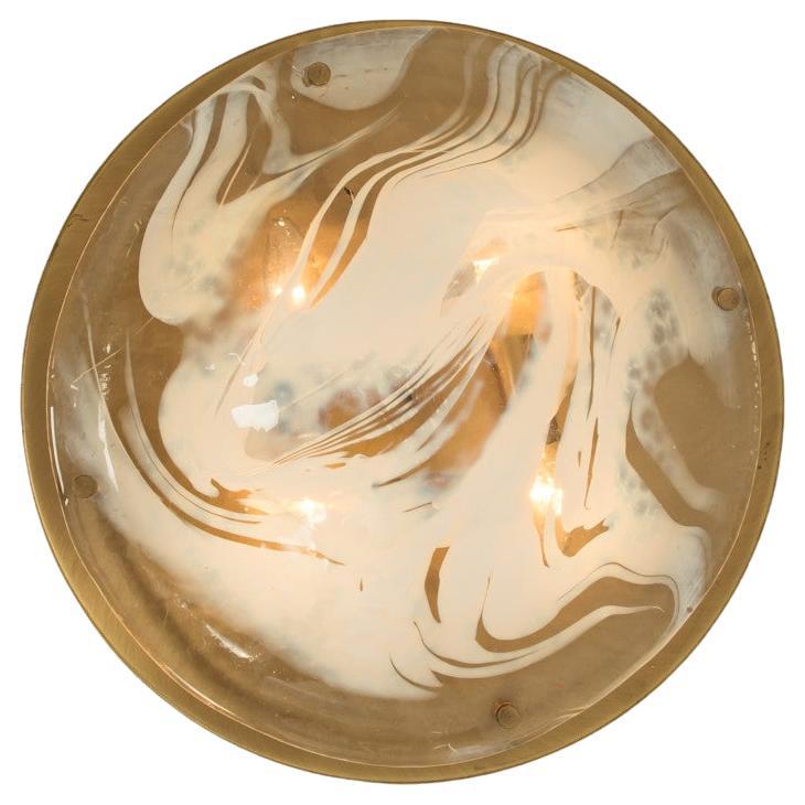 Brass and Blown Murano Glass Flush Mount Wall Light by Hillebrand, Austria For Sale