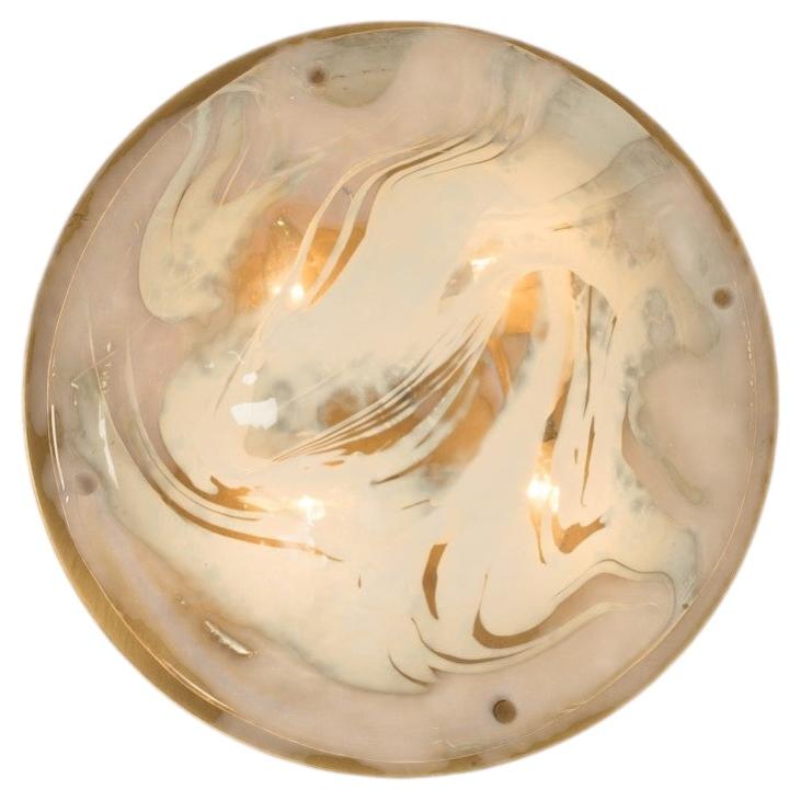 Brass and Blown Murano Glass Flush Mount Wall Light by Hillebrand, Austria