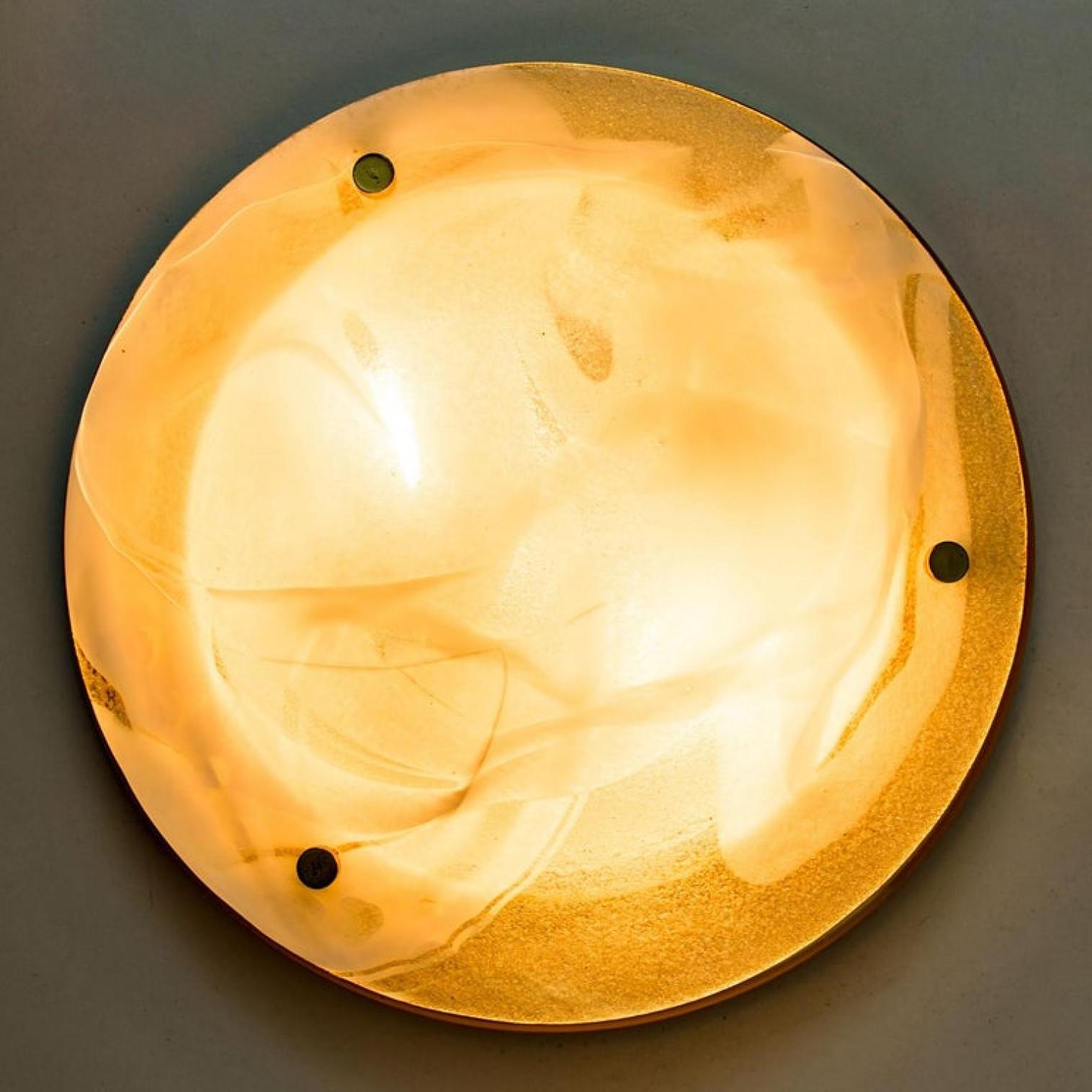 German Brass and Blown Murano Glass Wall Light or Flush Mount, 1960s For Sale