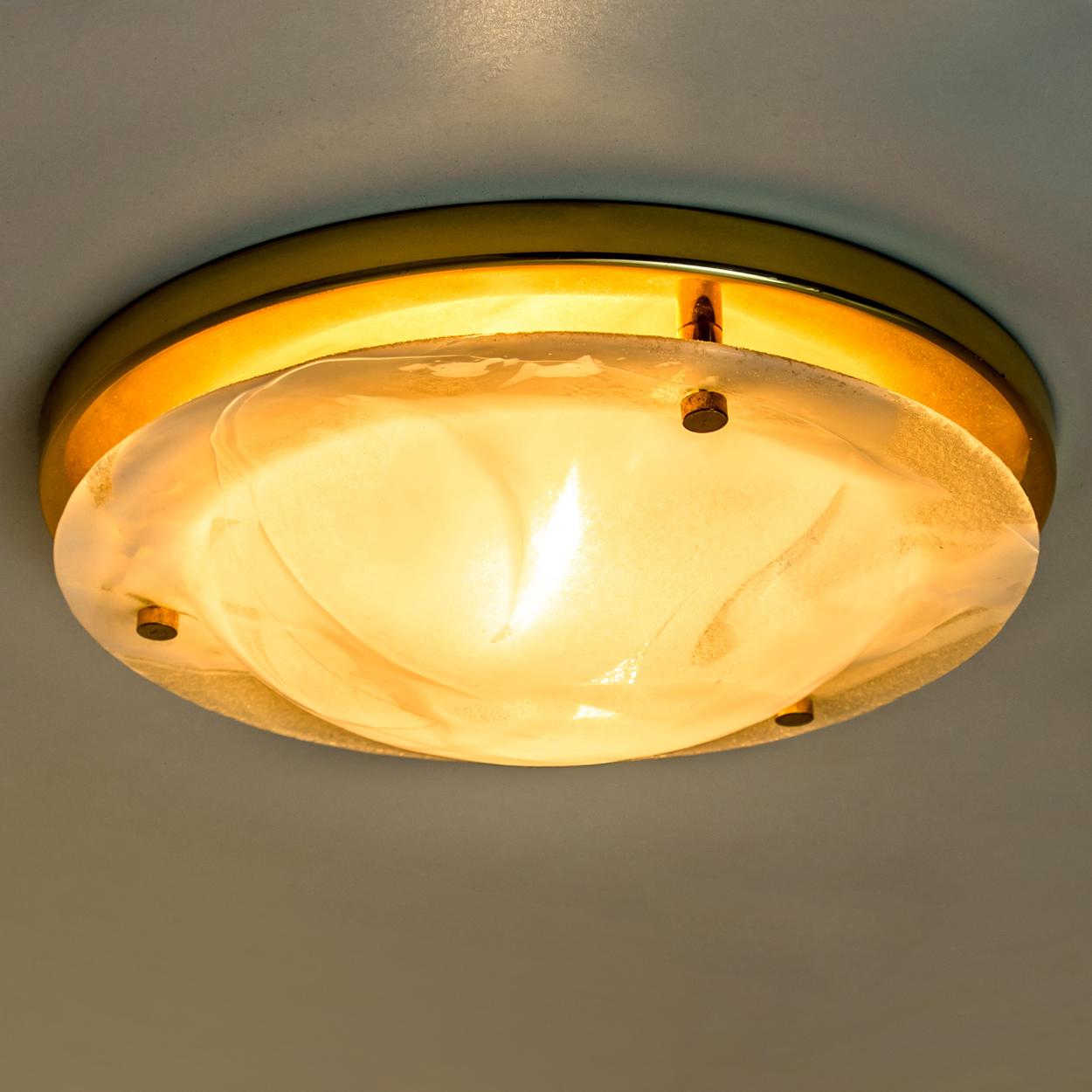 Brass and Blown Murano Glass Wall Light or Flush Mount, 1960s In Good Condition In Rijssen, NL