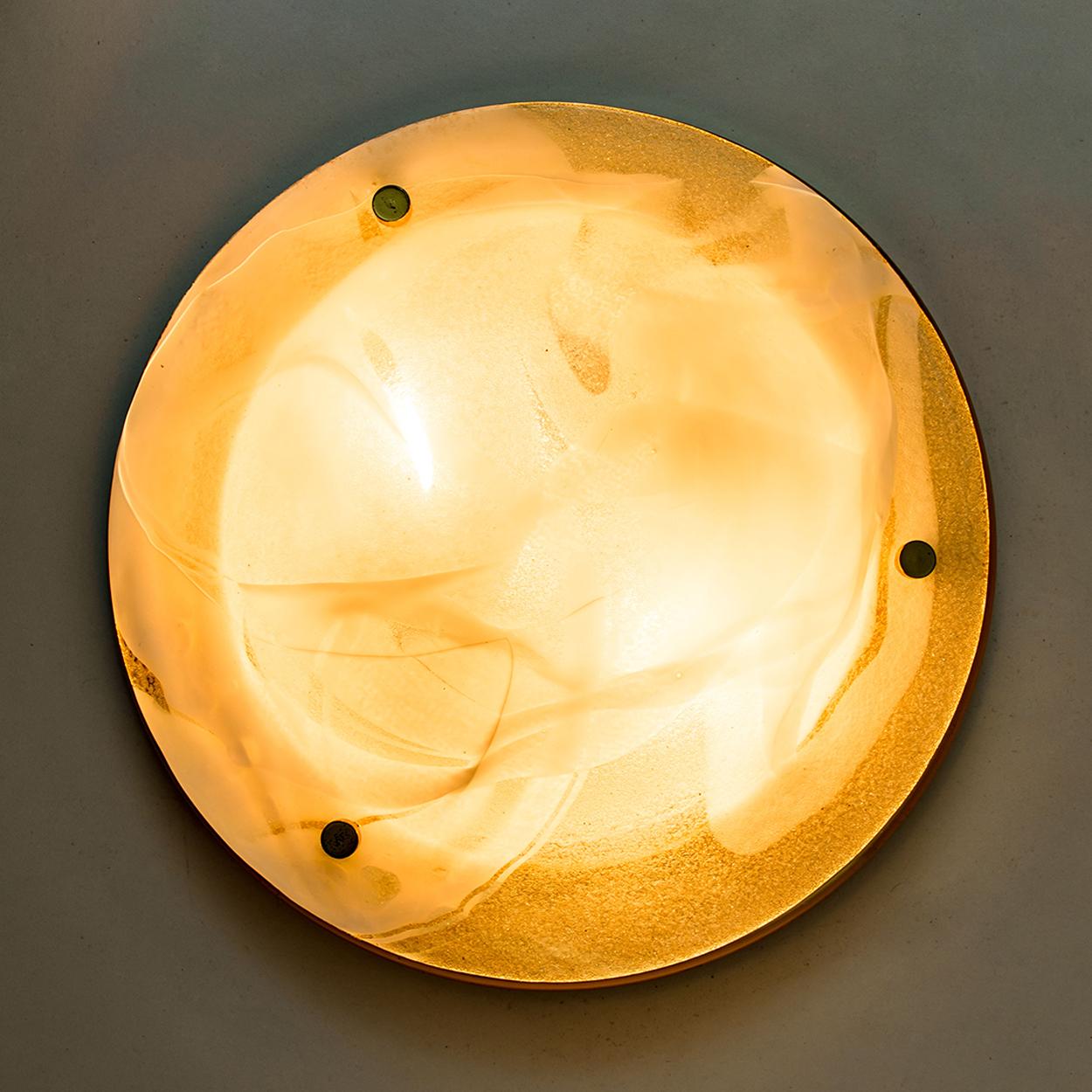Metal Brass and Blown Murano Glass Wall Light or Flush Mount, 1960s