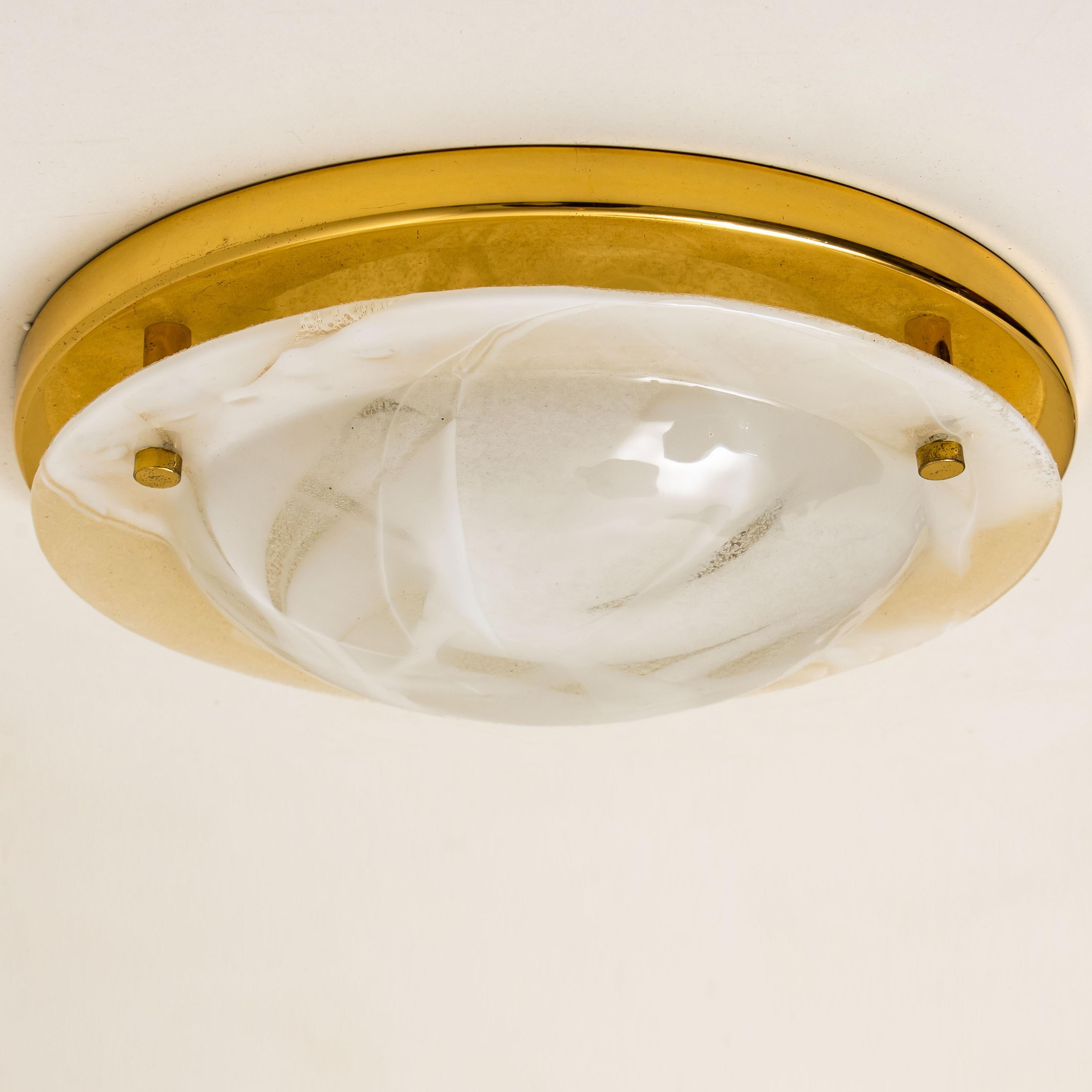 Brass and Blown Murano Glass Wall Light or Flush Mount, 1960s 2