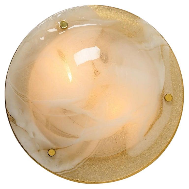 Brass and Blown Murano Glass Wall Light or Flush Mount, 1960s For Sale
