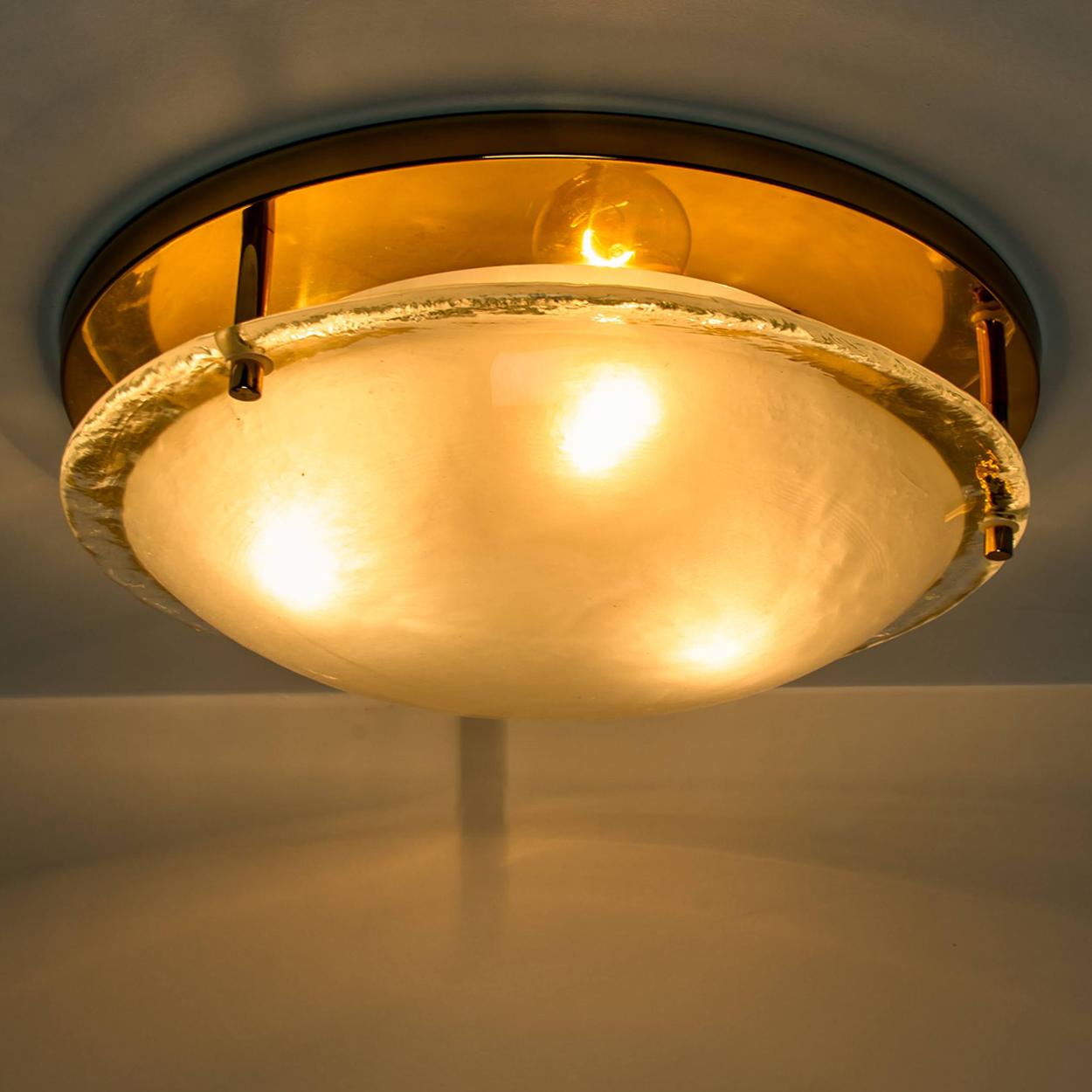 Brass and Blown Murano Glass Wall Light or Flushmount, 1960s 5