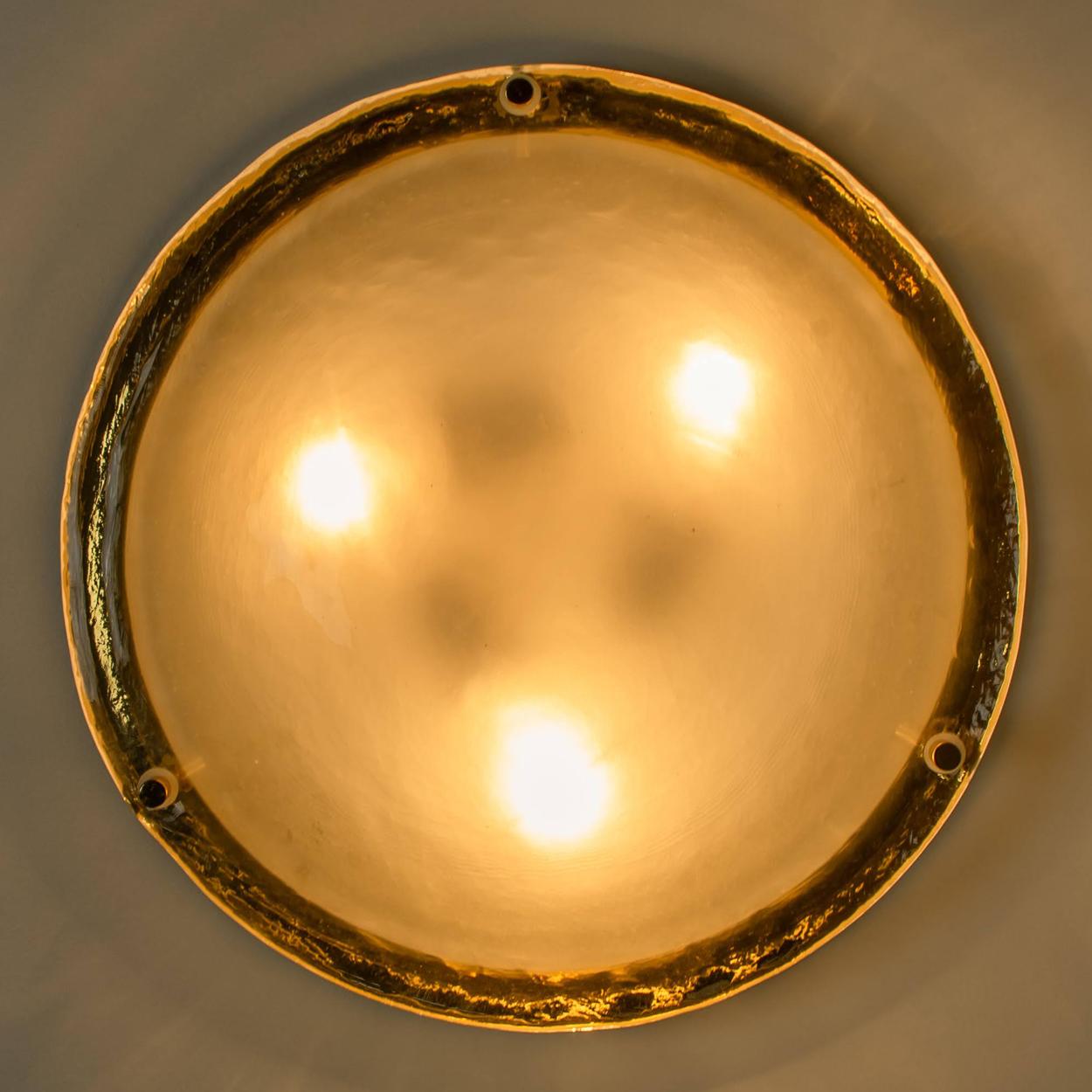 Brass and Blown Murano Glass Wall Light or Flushmount, 1960s 6