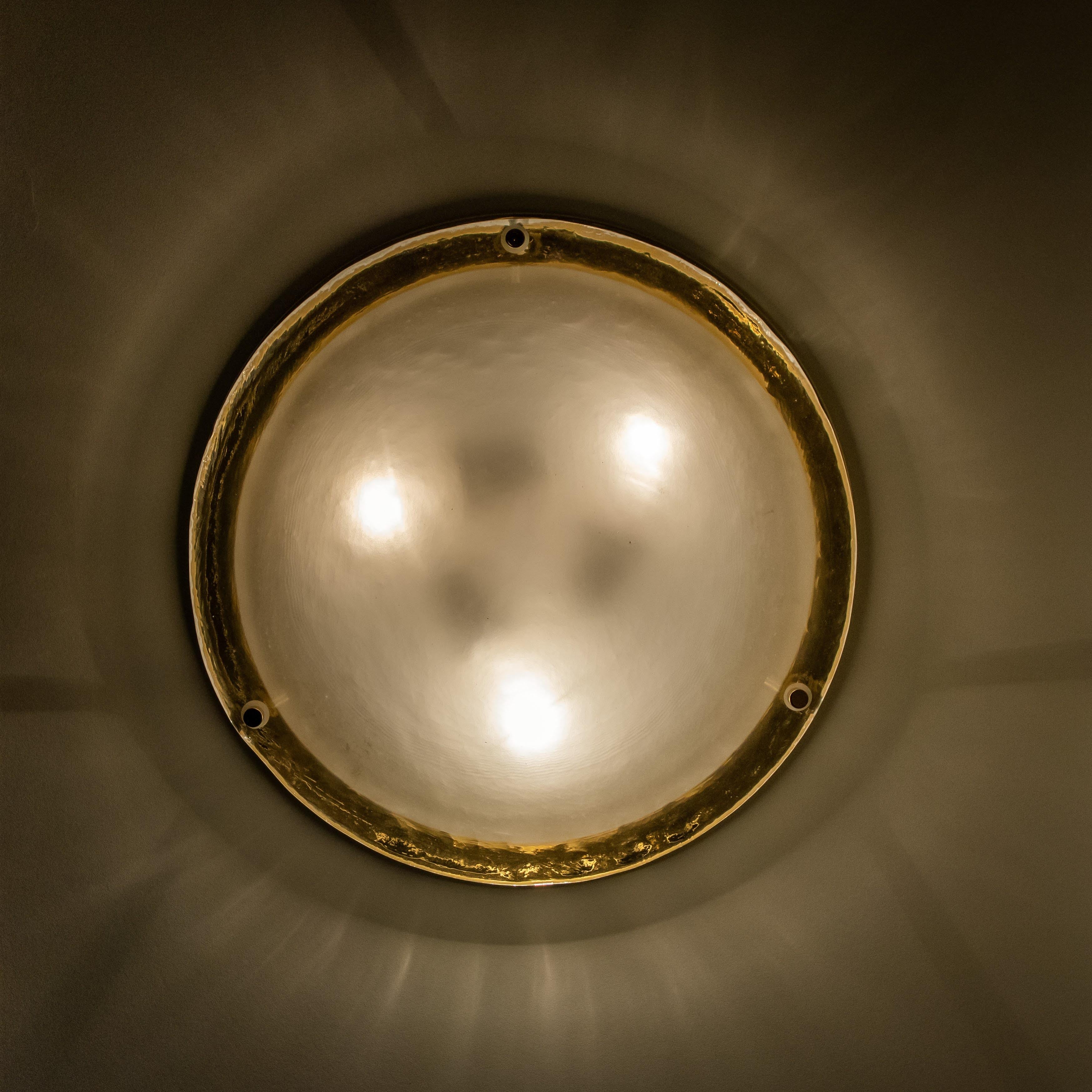 Mid-Century Modern Brass and Blown Murano Glass Wall Light or Flushmount, 1960s