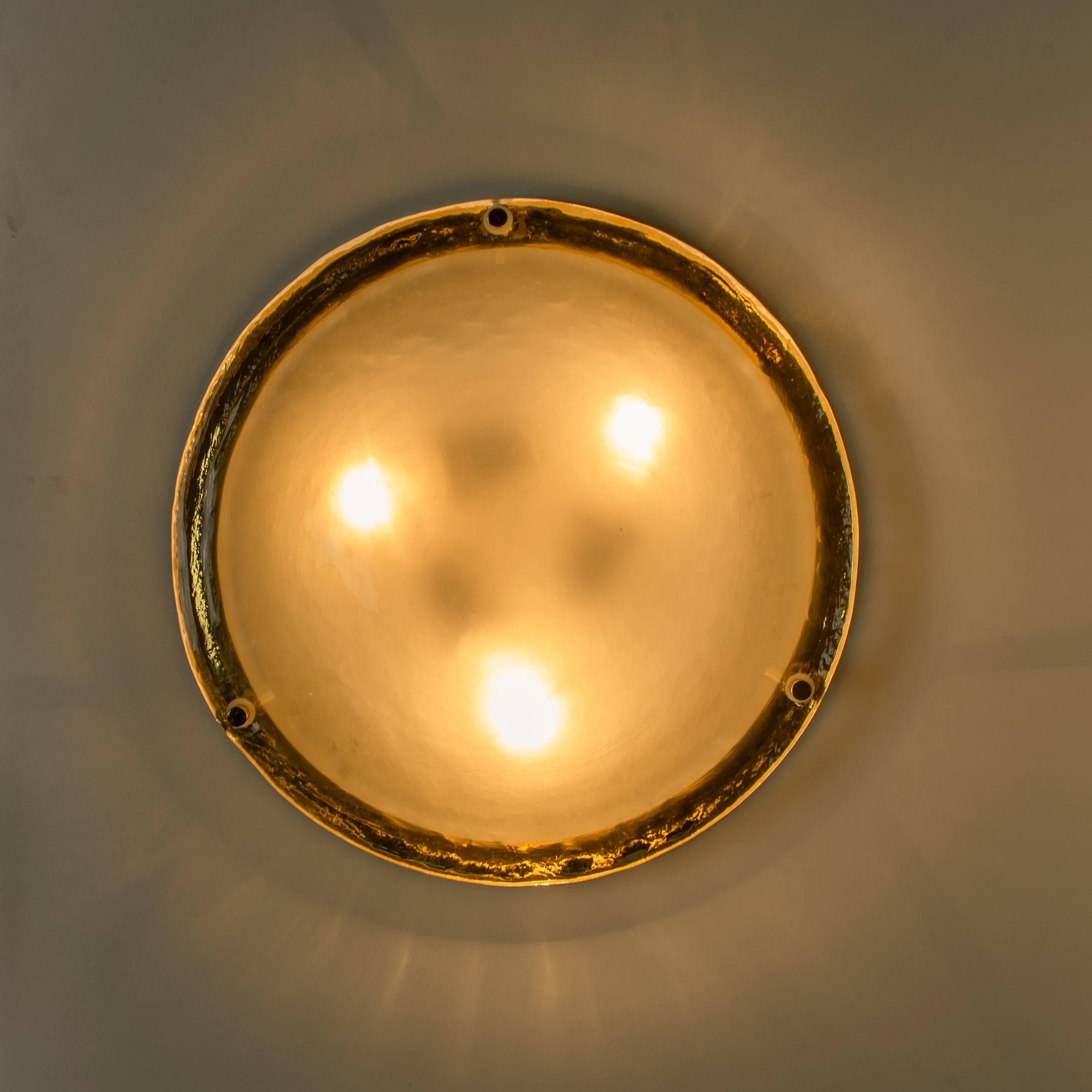 Austrian Brass and Blown Murano Glass Wall Light or Flushmount, 1960s