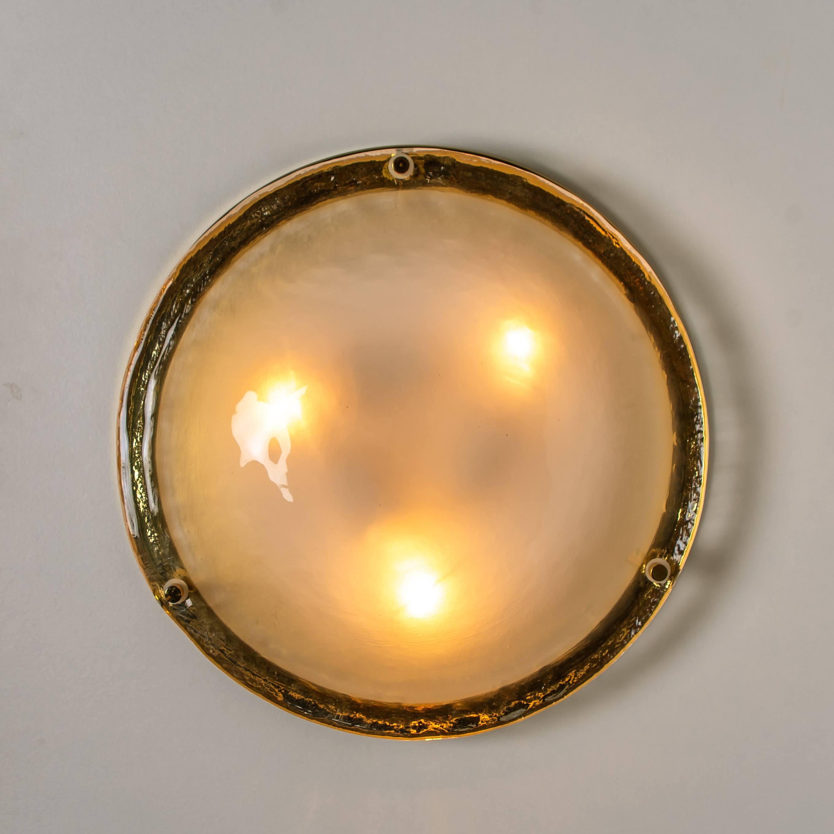 20th Century Brass and Blown Murano Glass Wall Light or Flushmount, 1960s