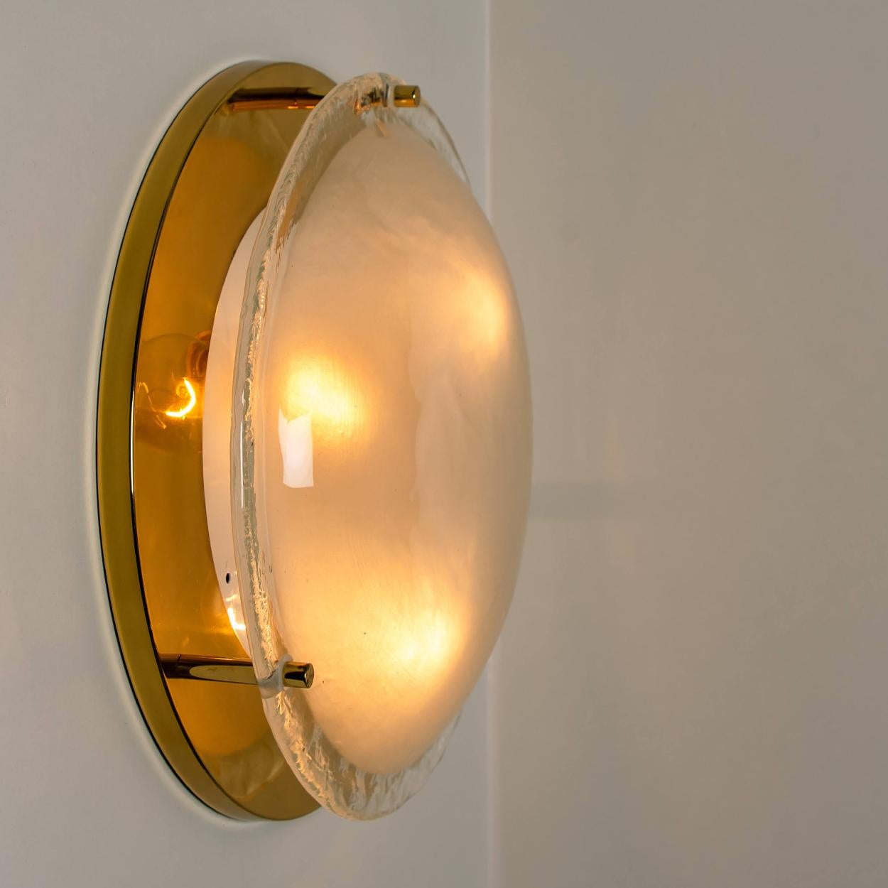 Brass and Blown Murano Glass Wall Light or Flushmount, 1960s 1